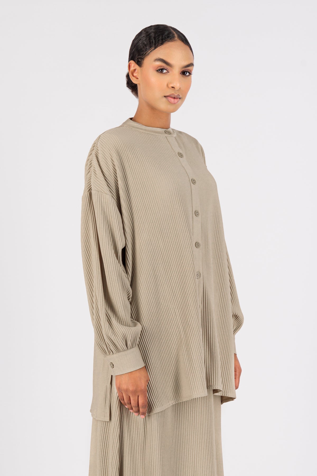 CA - Pleated Button Up - Natural