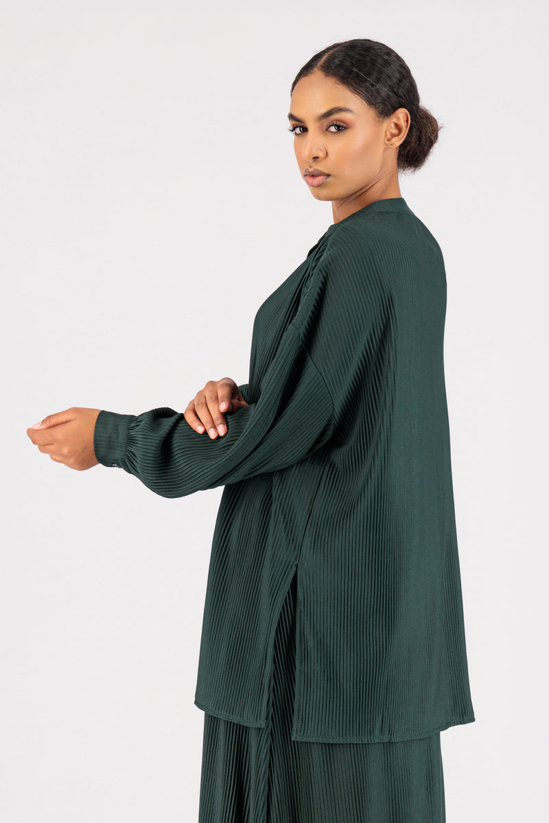 Pleated Button Up - Emerald
