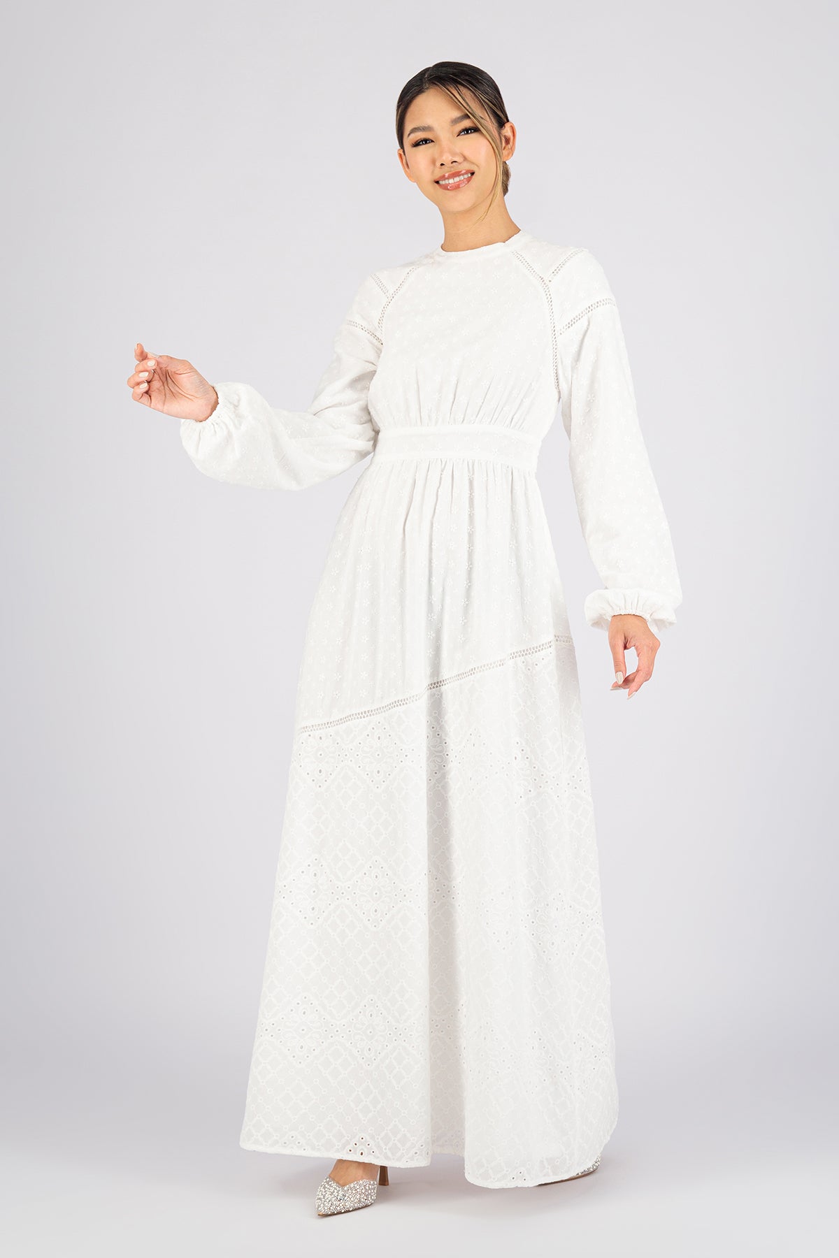 US - Embroidered Maxi Dress - White