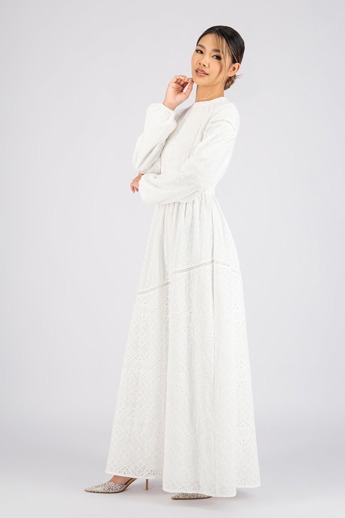 US - Embroidered Maxi Dress - White