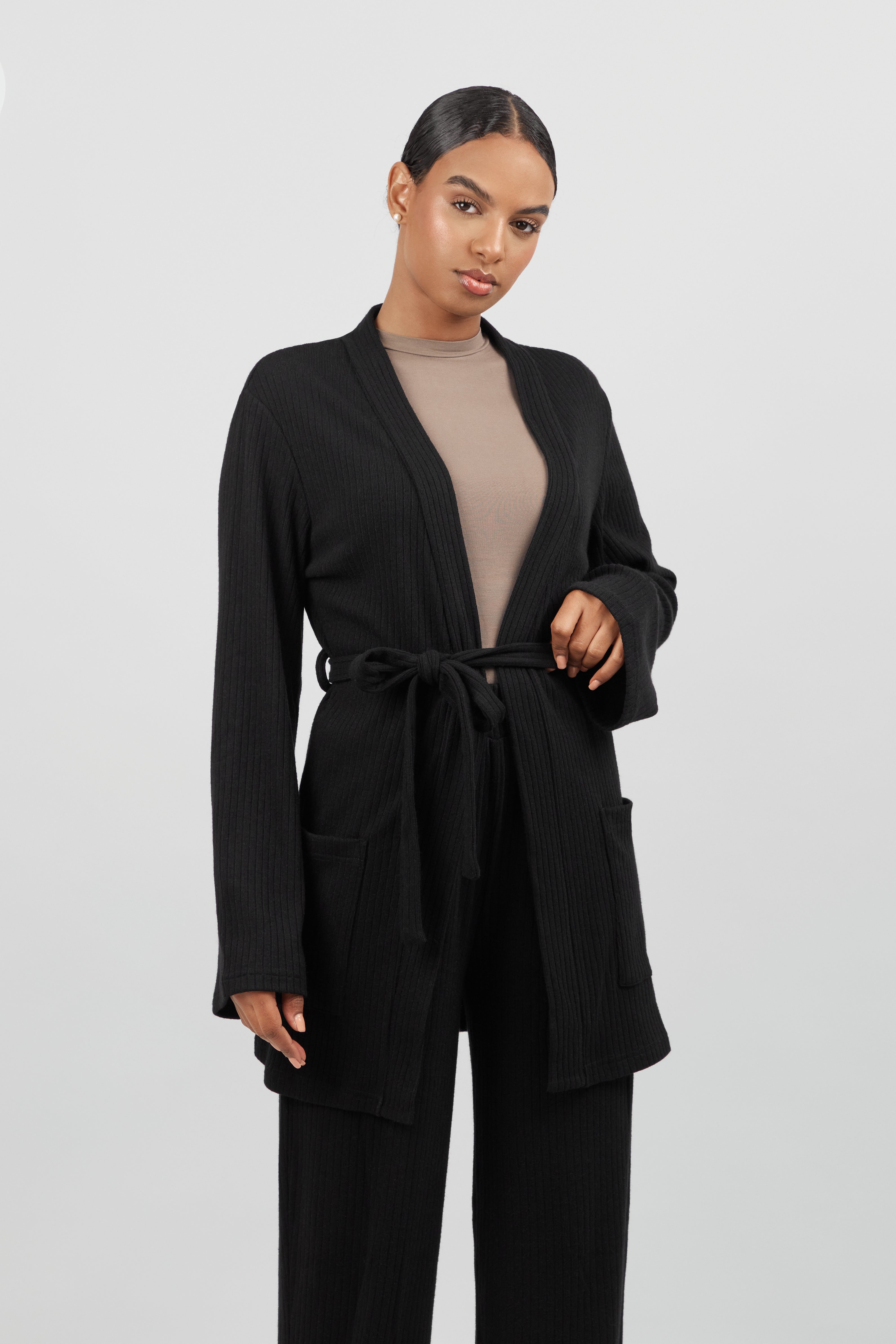 Black belted shop cardigan