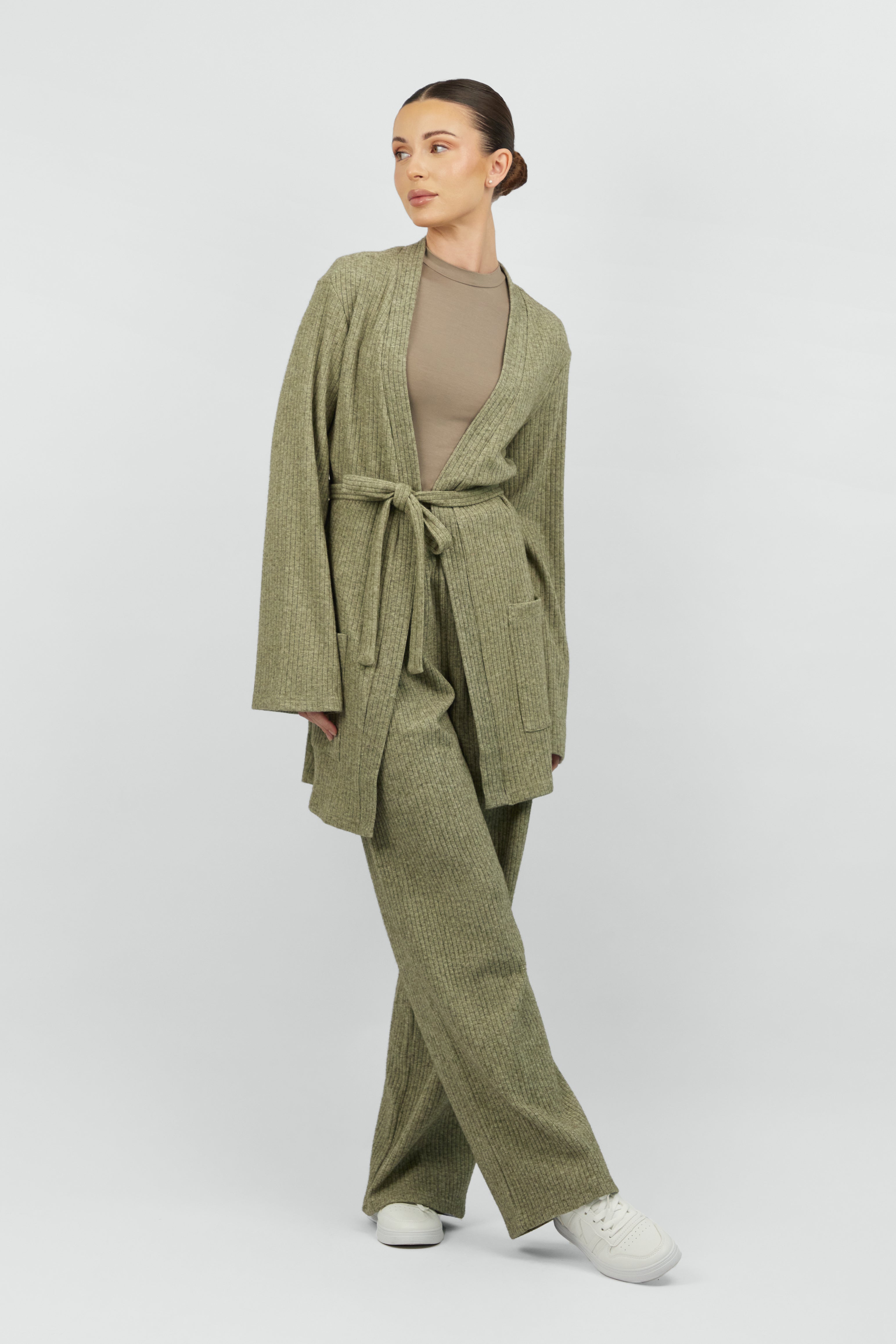 CA - Knit Belted Cardigan - Olive