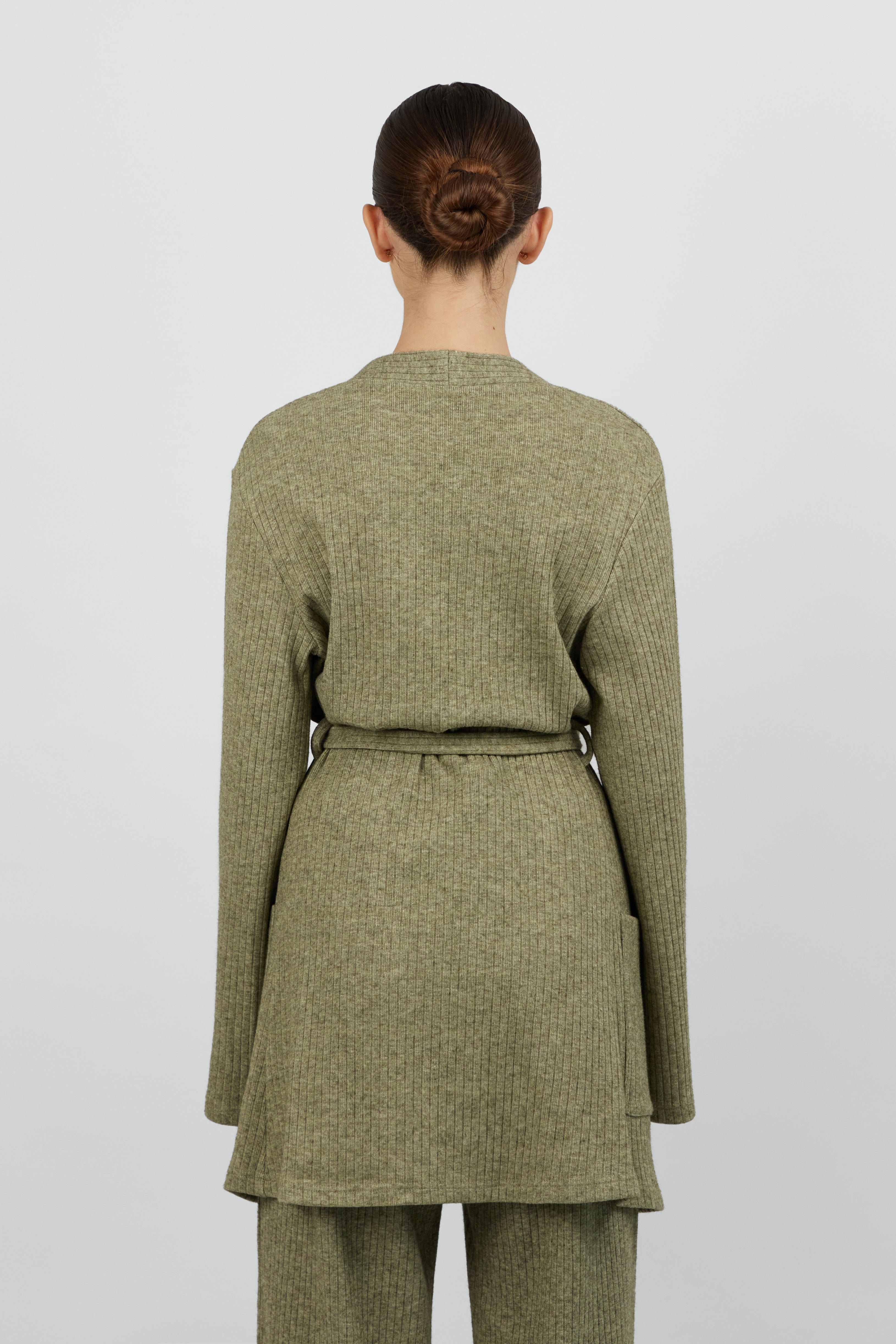 US - Knit Belted Cardigan - Olive