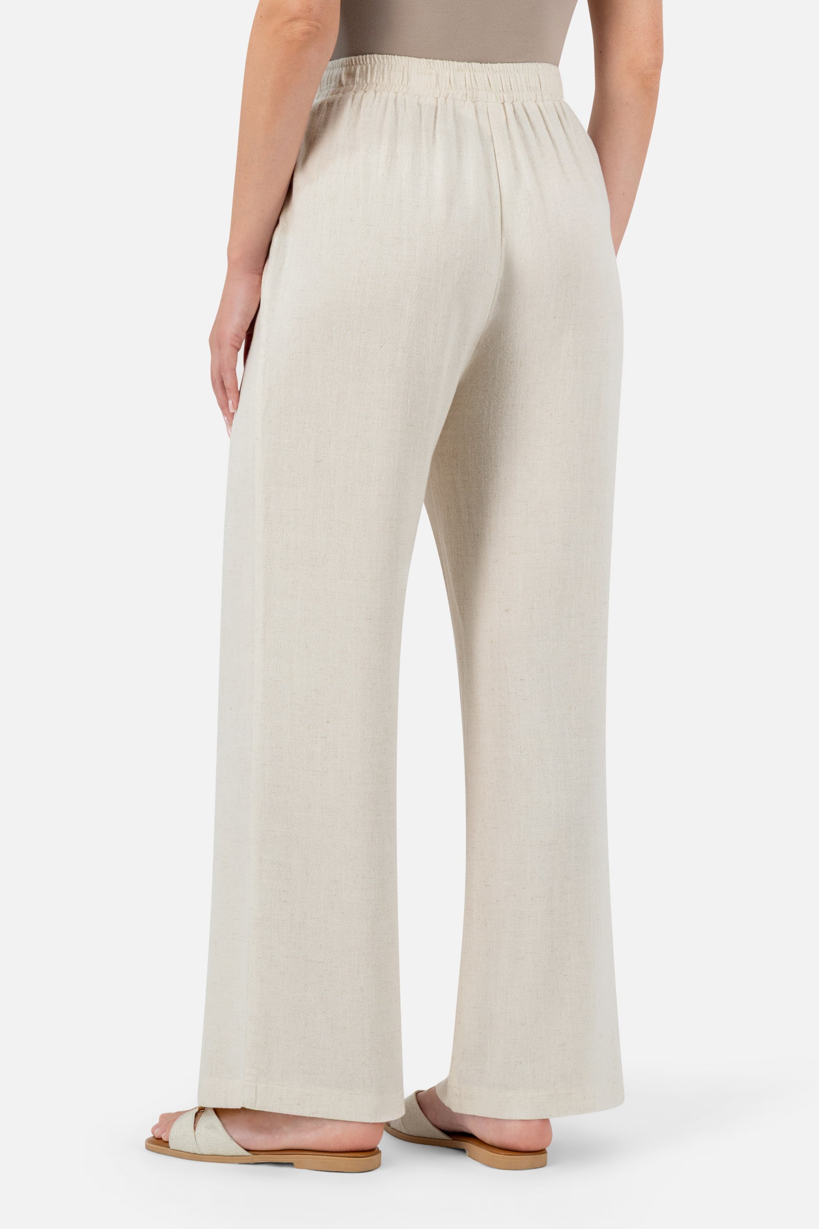 Back view of the Vanilla linen blend pants showcasing the comfortable fit and flowing design.