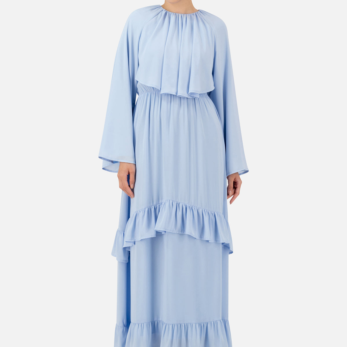 FARES Chiffon Layer Dress Powder Blue | Long Sleeve Maxi Dress FARES Chiffon Layer Dress Powder Blue | Long Sleeve Maxi Dress