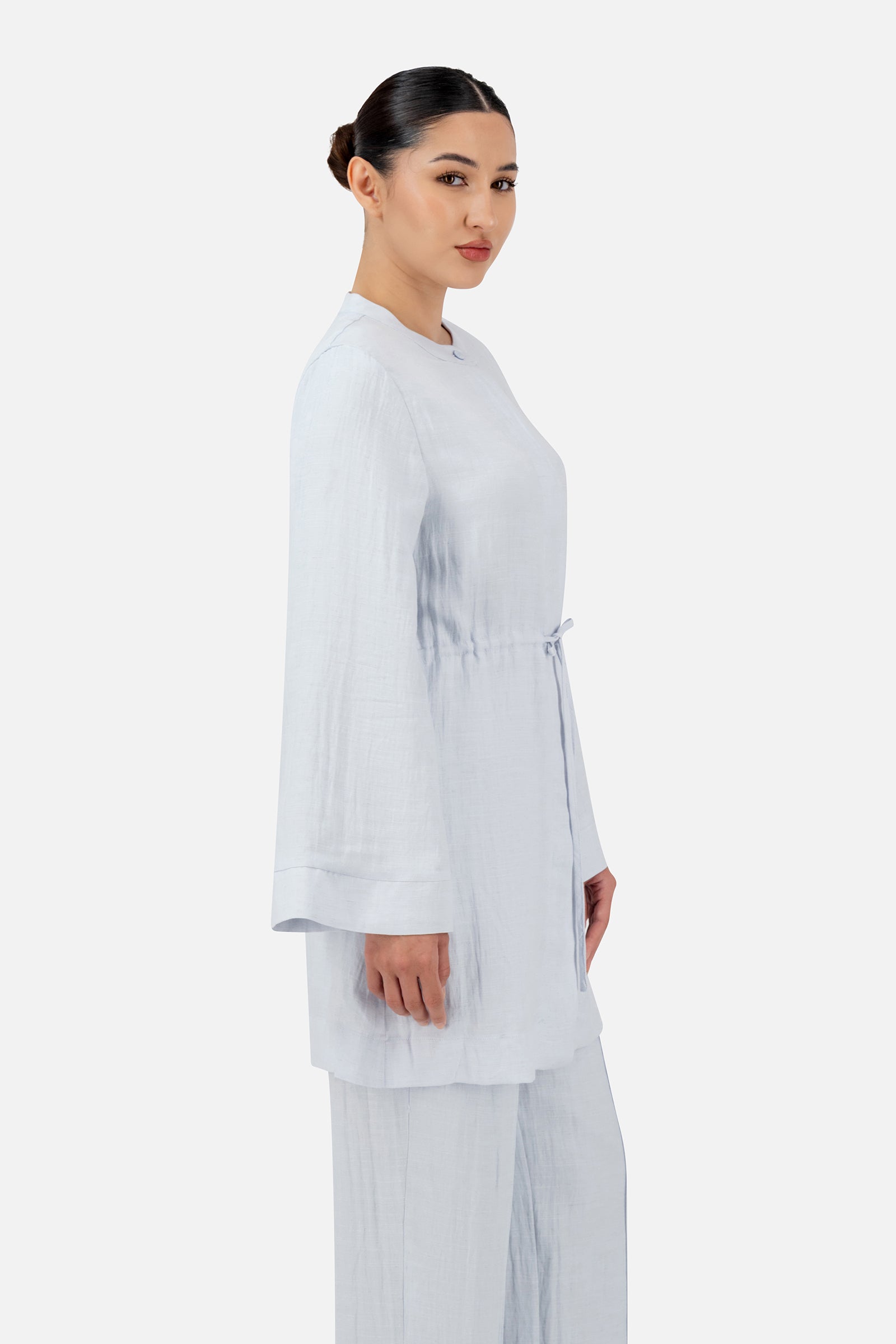 Drawstring Waist Button Up - Blueberry Cream