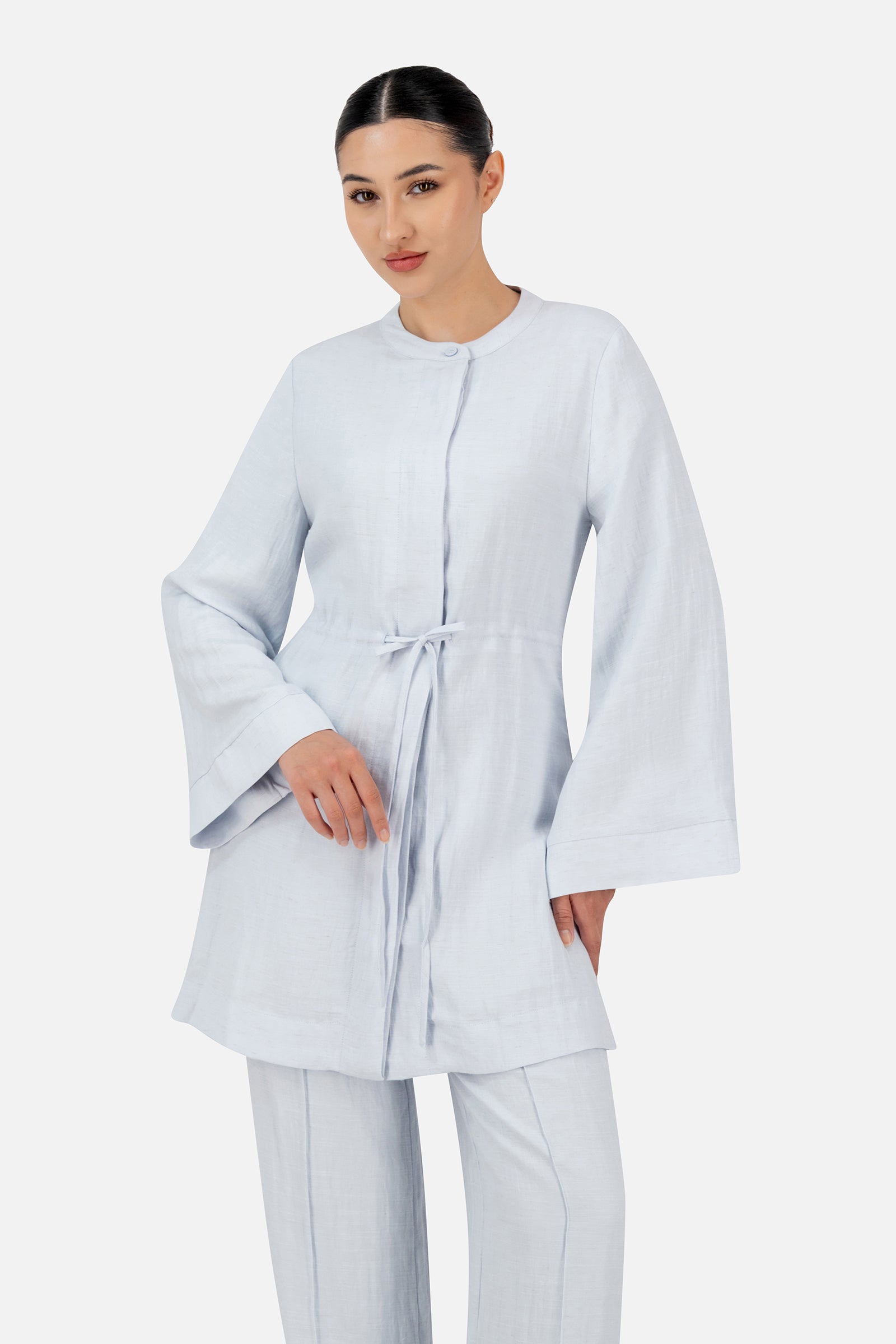 Drawstring Waist Button Up - Blueberry Cream