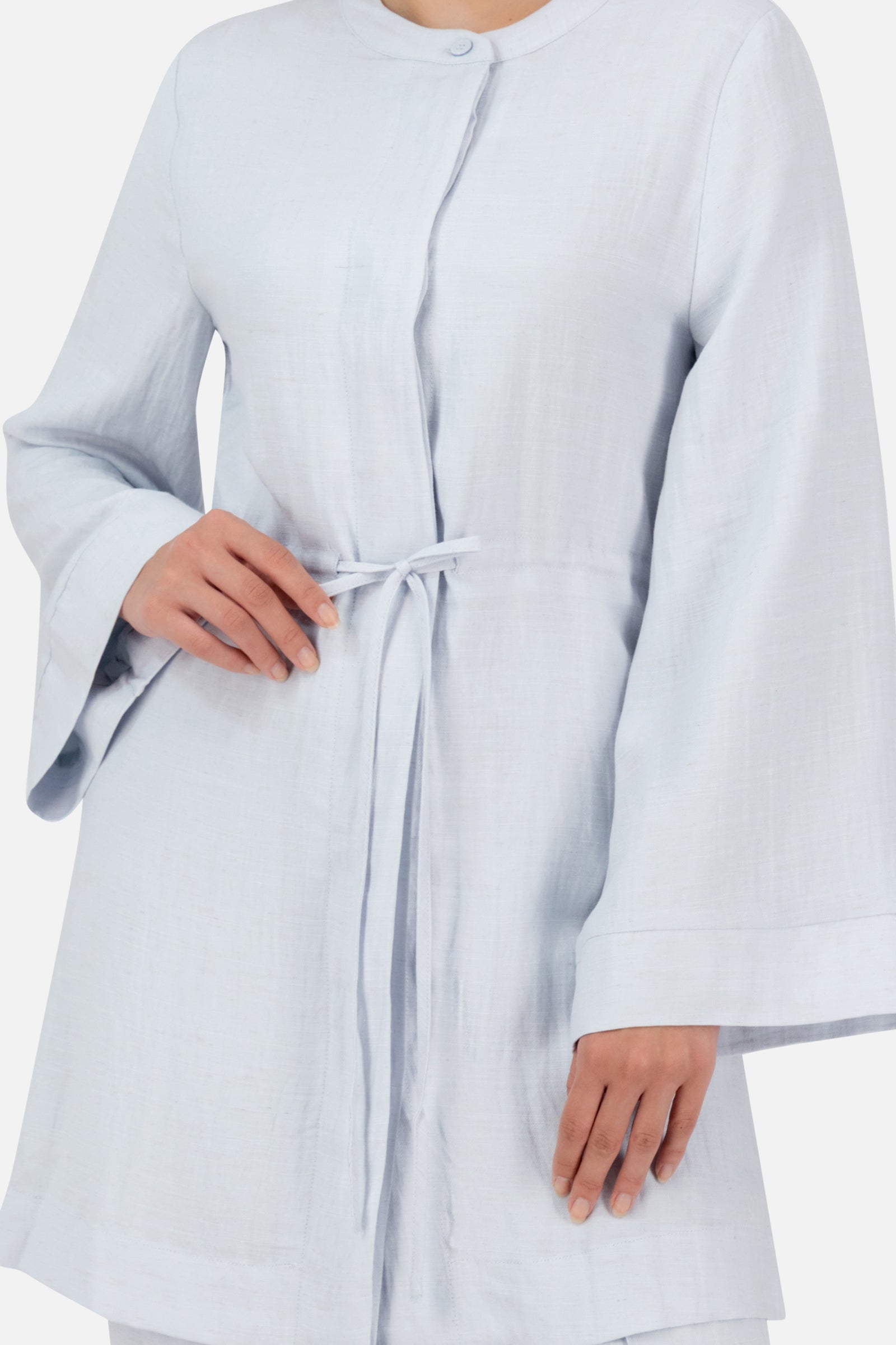 Drawstring Waist Button Up - Blueberry Cream