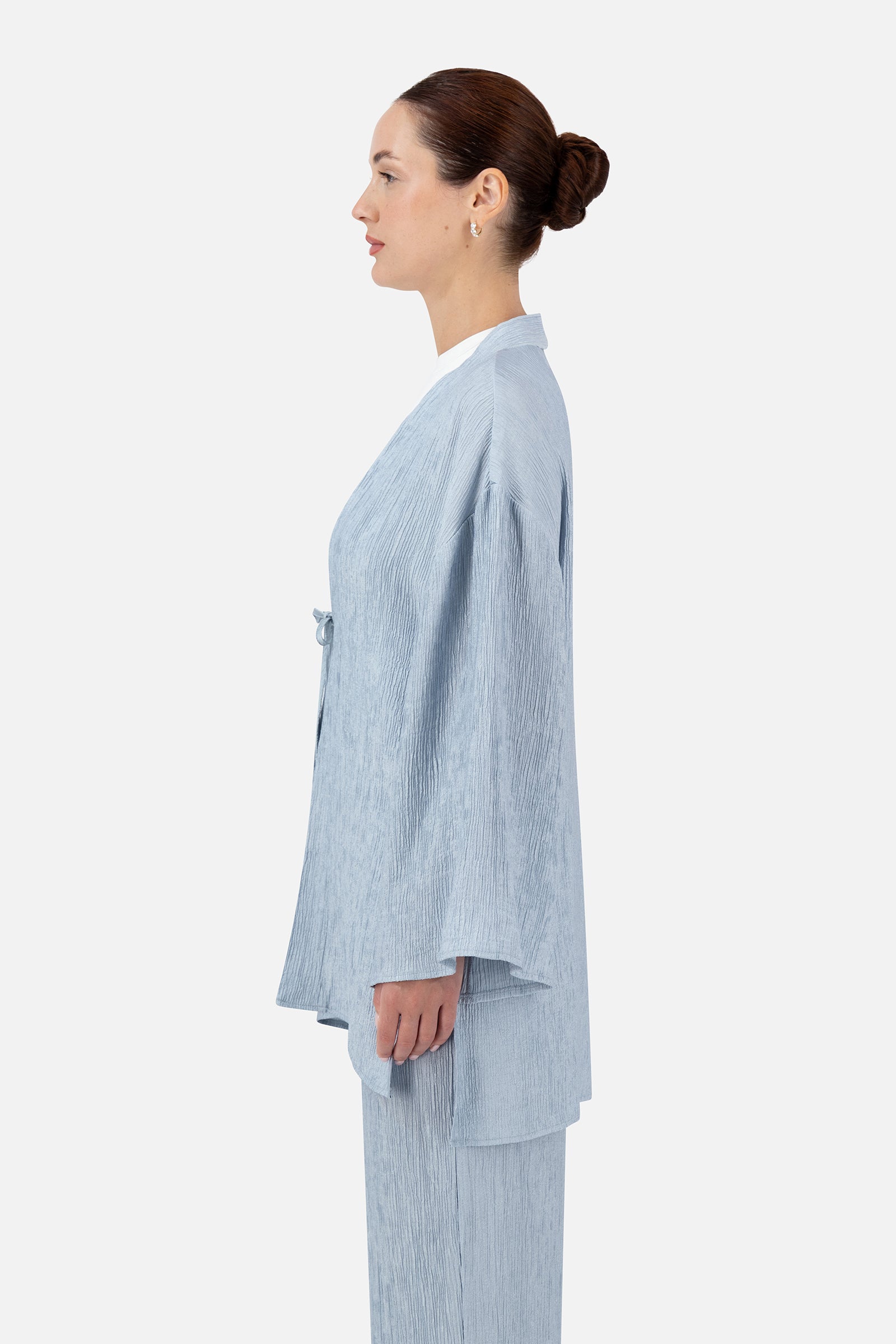 Modest Summer Cardigan - FARES - Icy Blue - Waist Bow