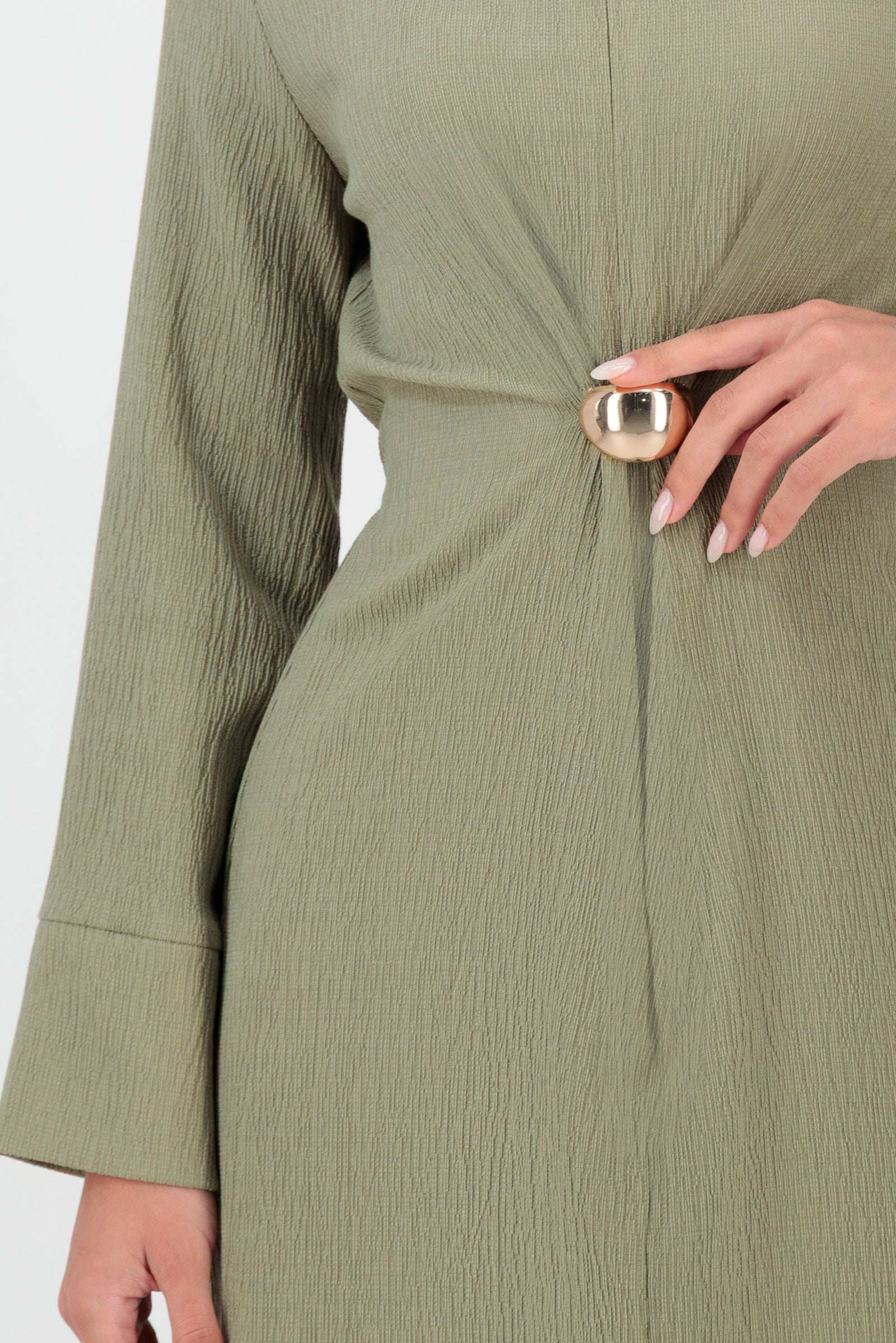 Gold Accent Half Zip Abaya - Pistachio