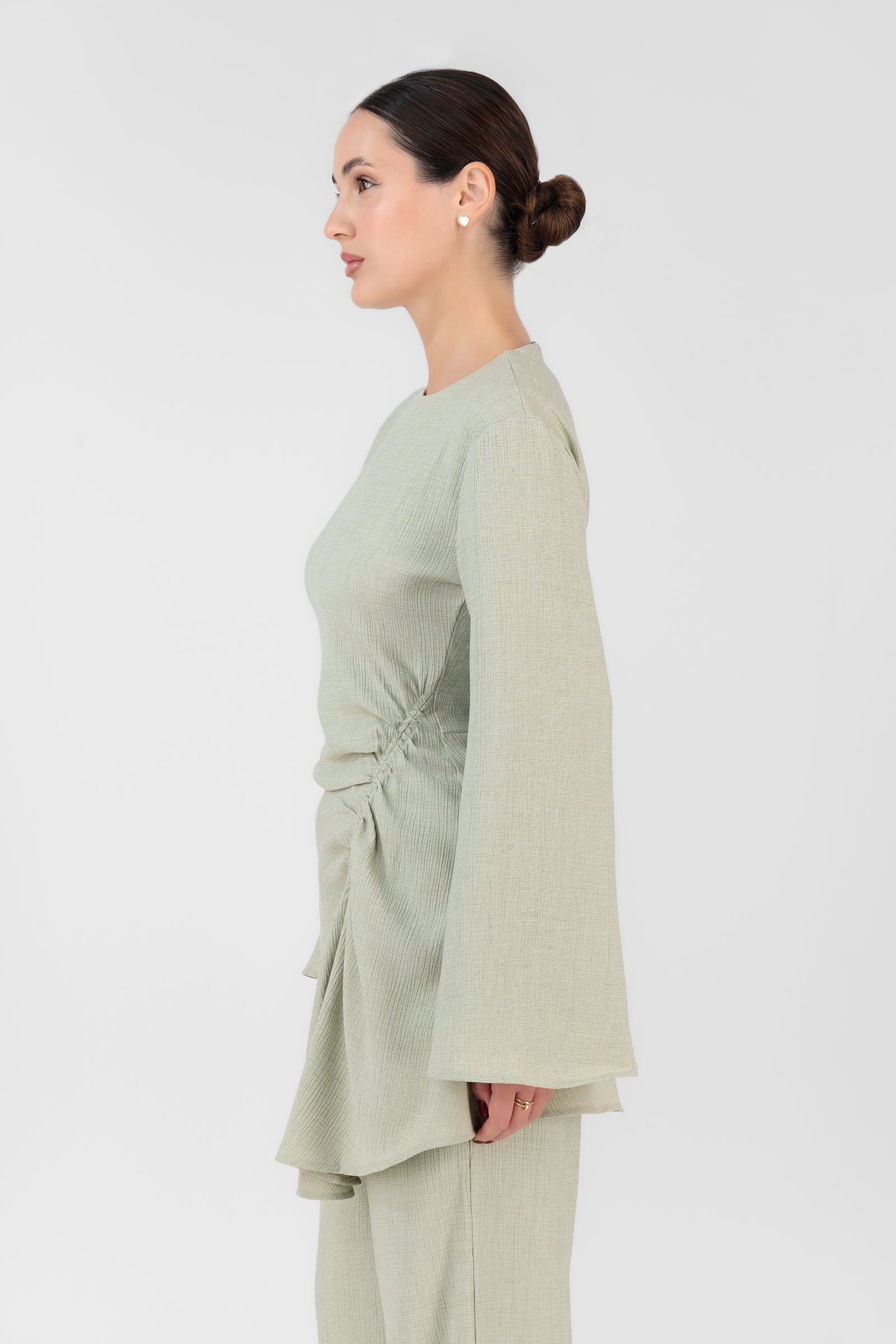 Ruched Detail Tunic - Green Tea