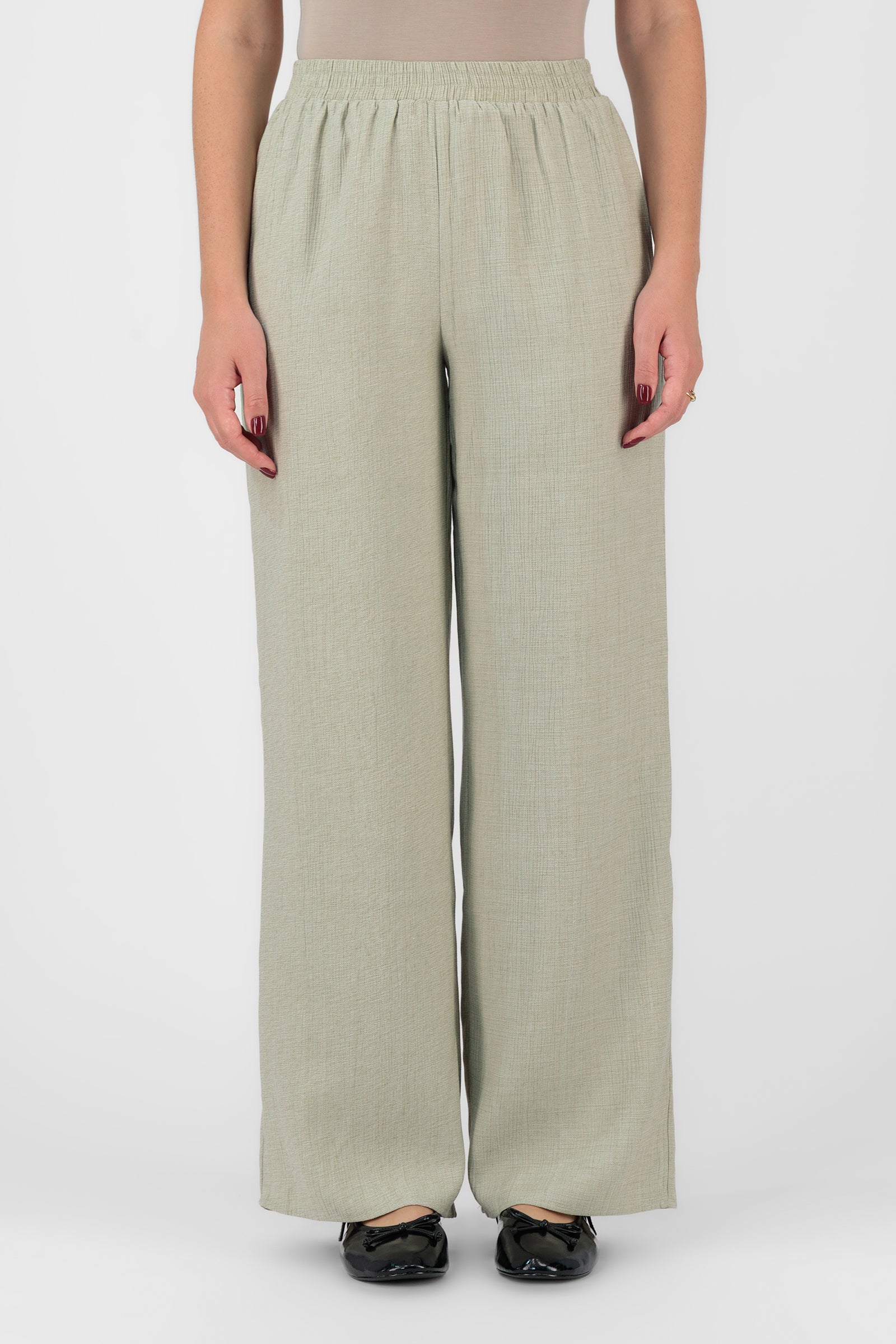 Modest Wide Leg Pants - FARES - Soft Green - Flowy Fabric