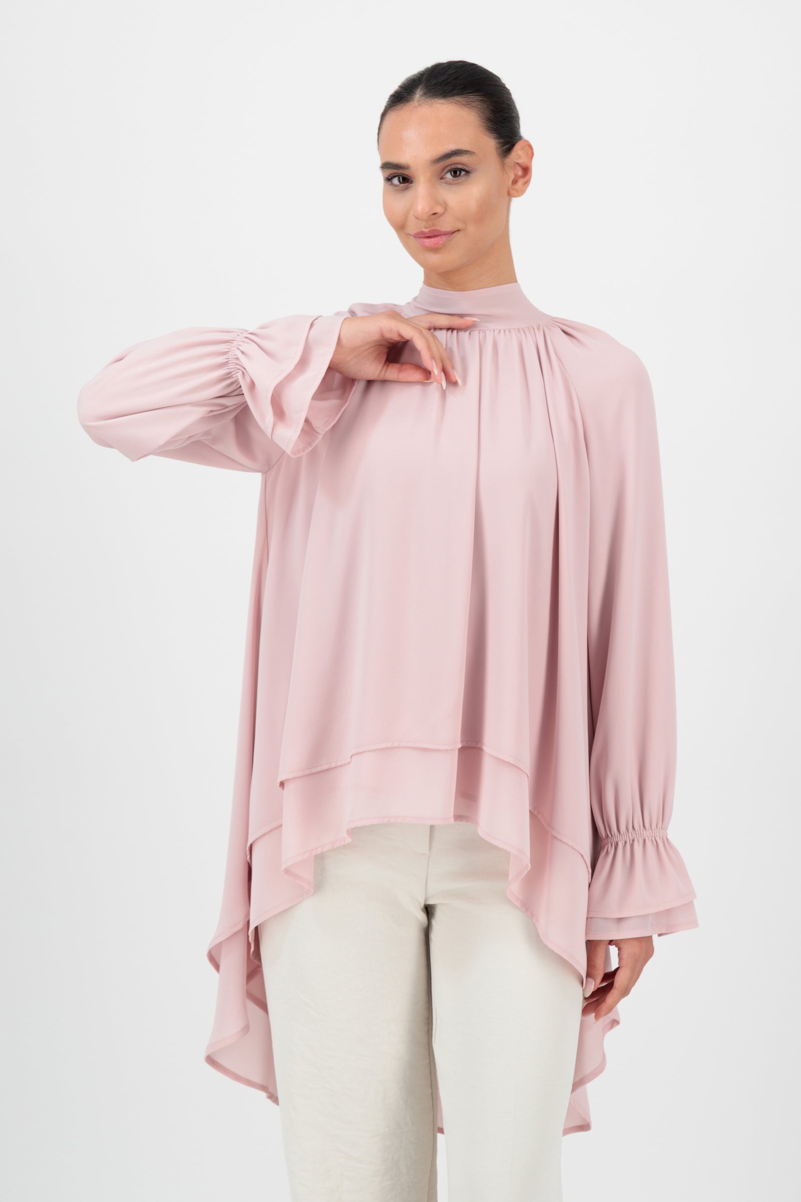 トップス oneu tulle chiffon blouse baby pink FARES Layered Chiffon Blouse - Rose Milk | Soft Chiffon Blouse in