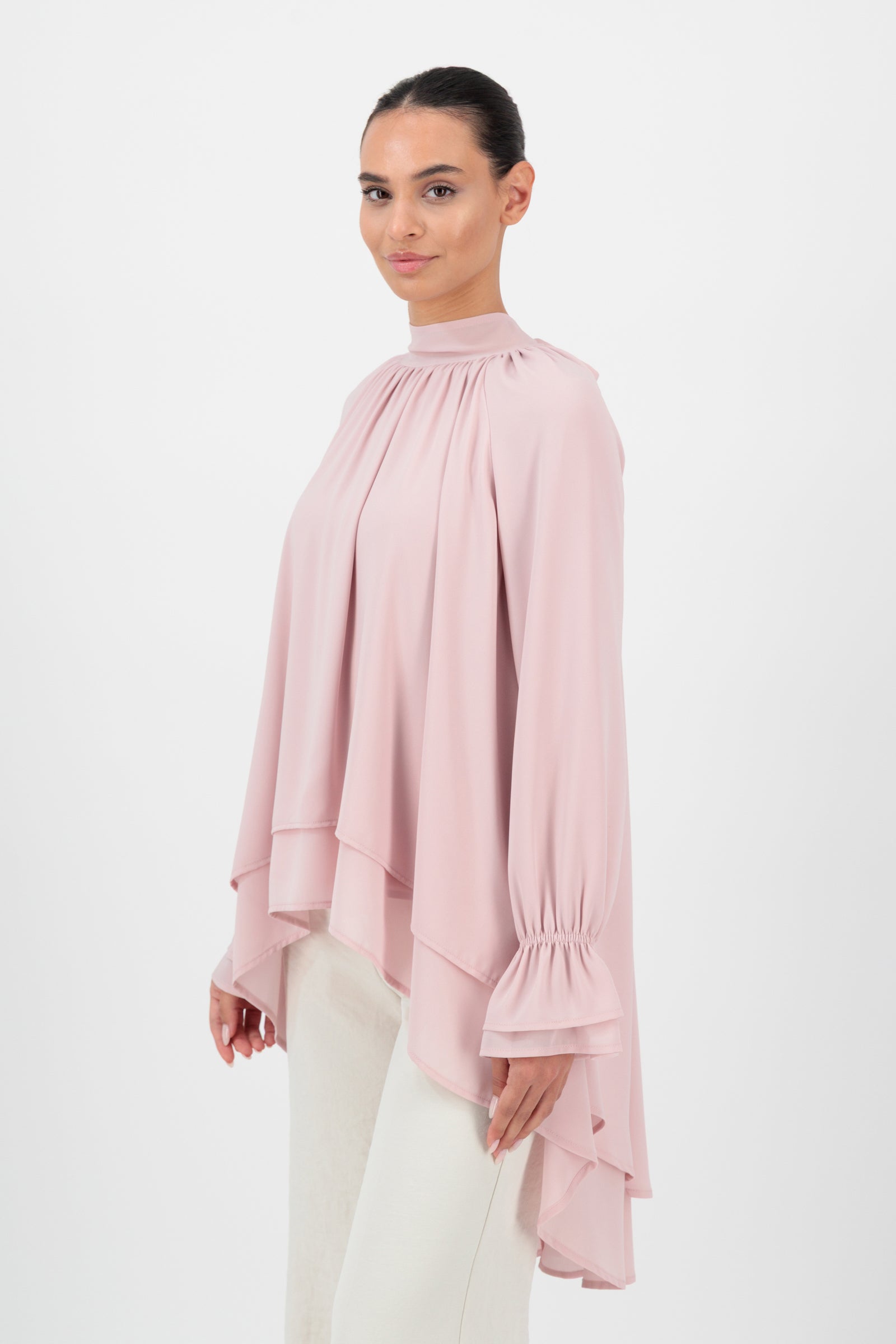 Layered Chiffon Blouse - Rose Milk