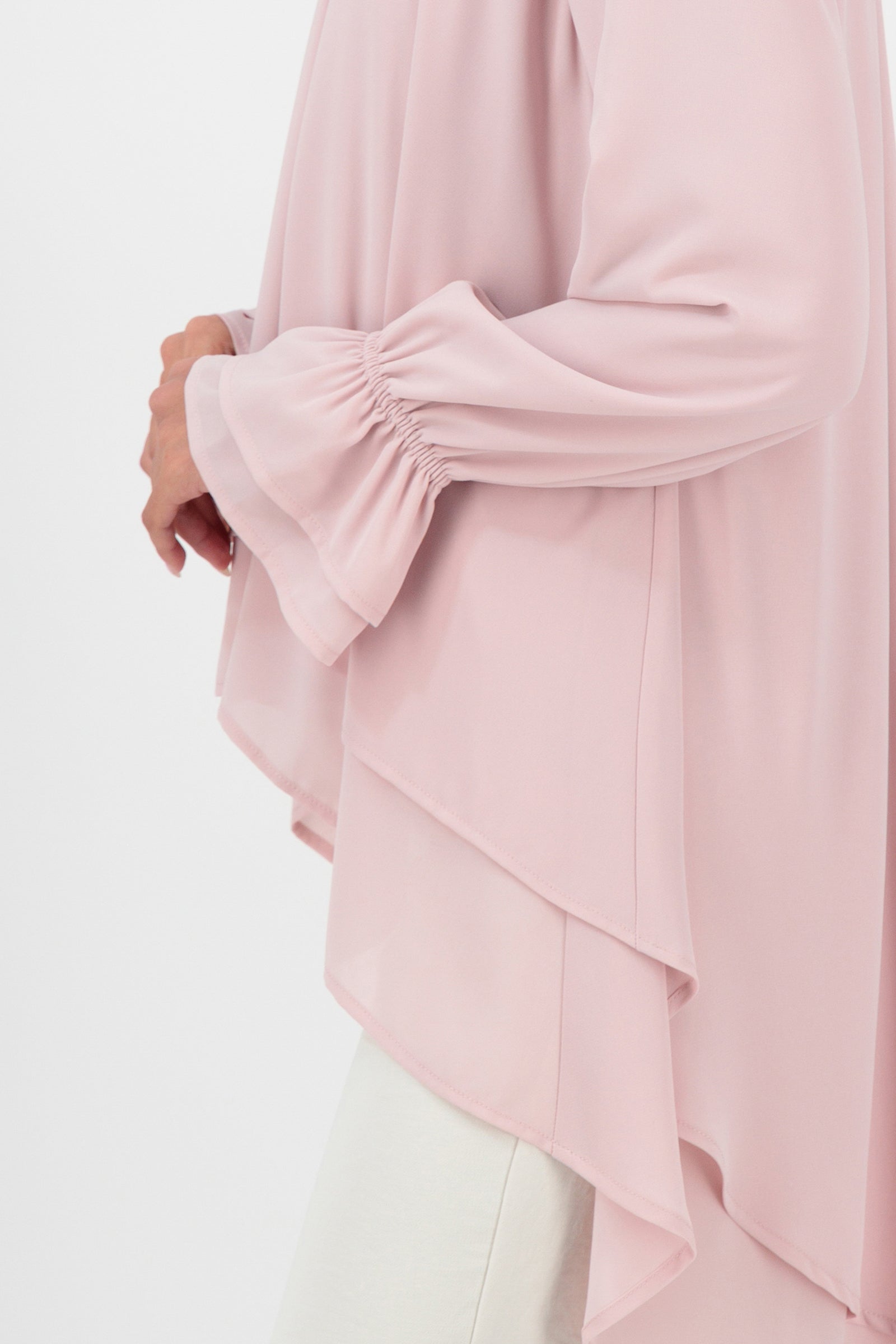 FARES Layered Chiffon Blouse - Rose Milk | Soft Chiffon Blouse in