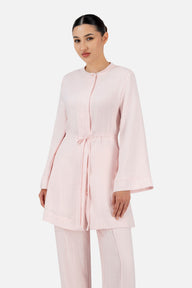 Drawstring Waist Button Up - Strawberry Cream
