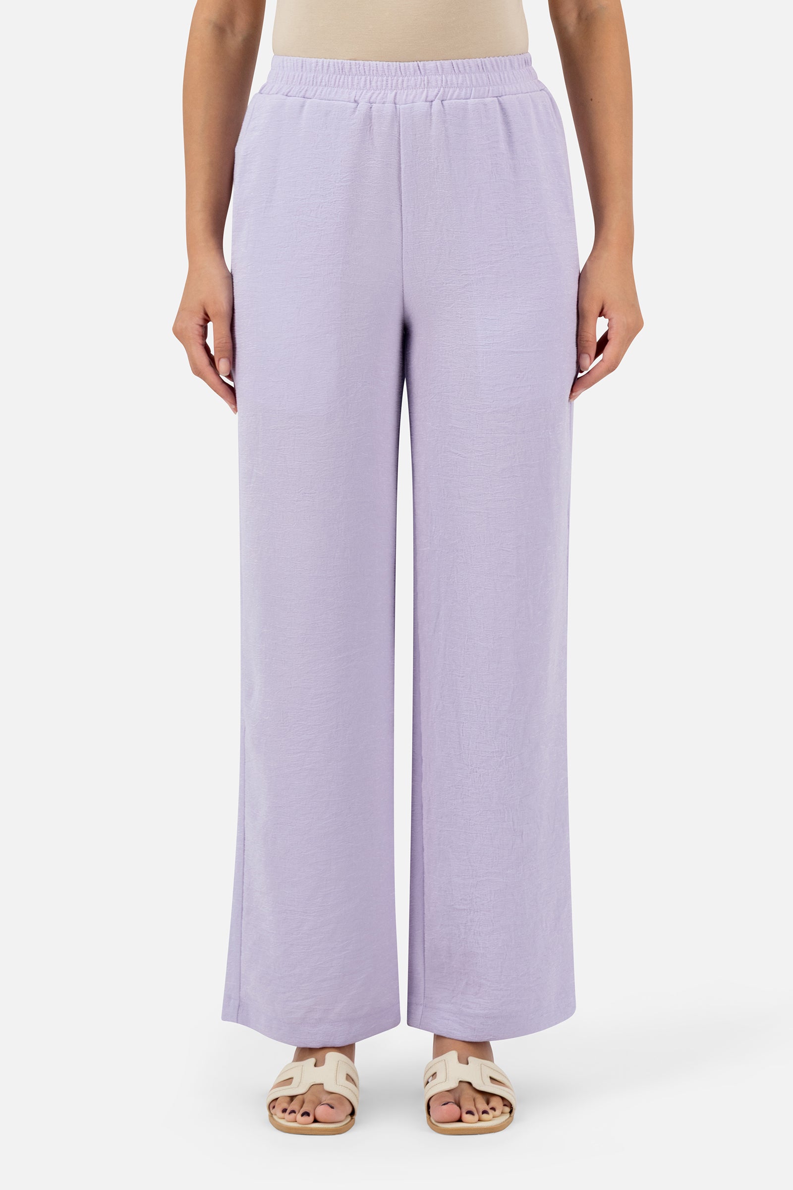 FARES Rippled Relaxed Fit Pants – Lilac | Relaxed Fit Pants for Women
