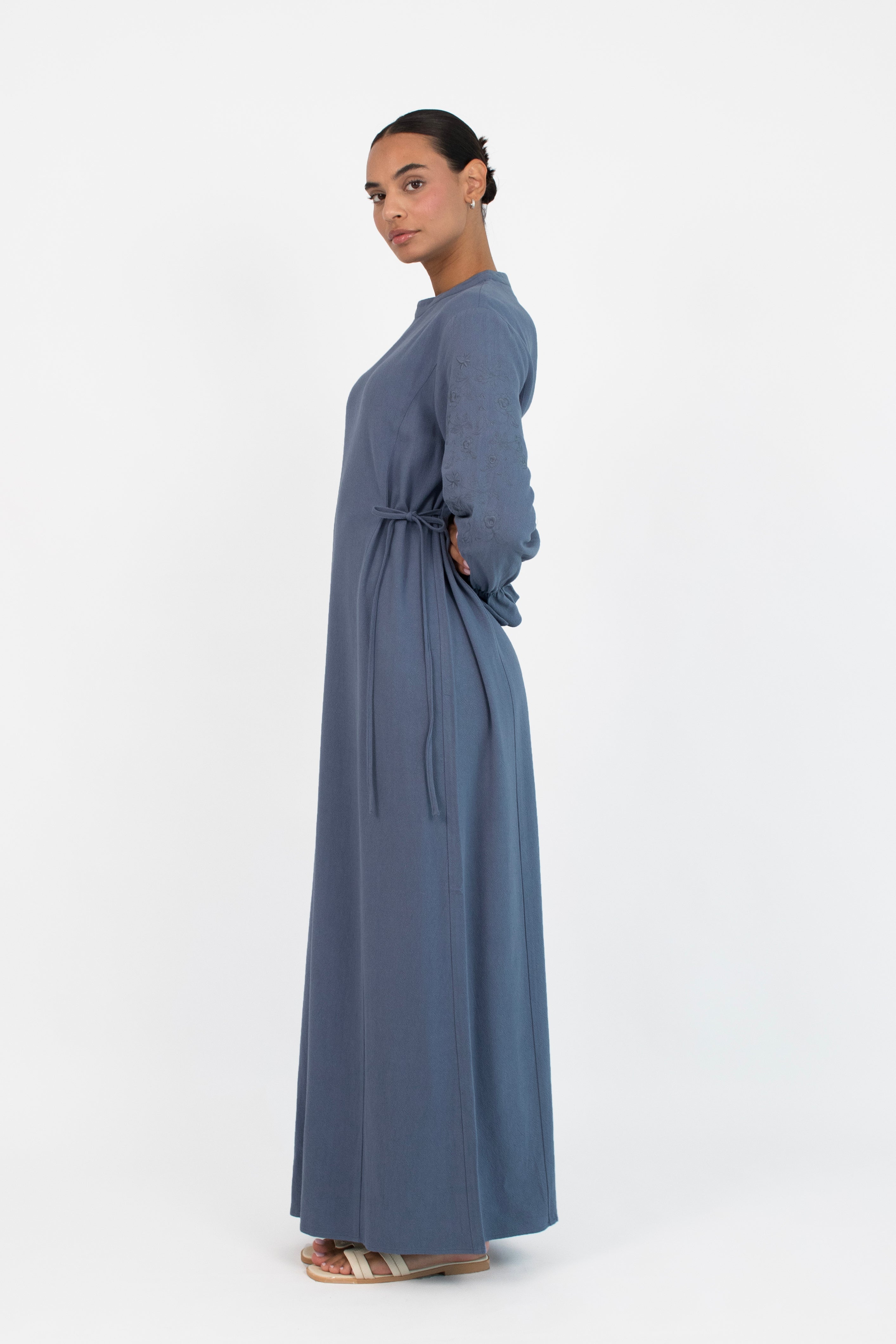 US - Embroidered Sleeve Dress - Denim