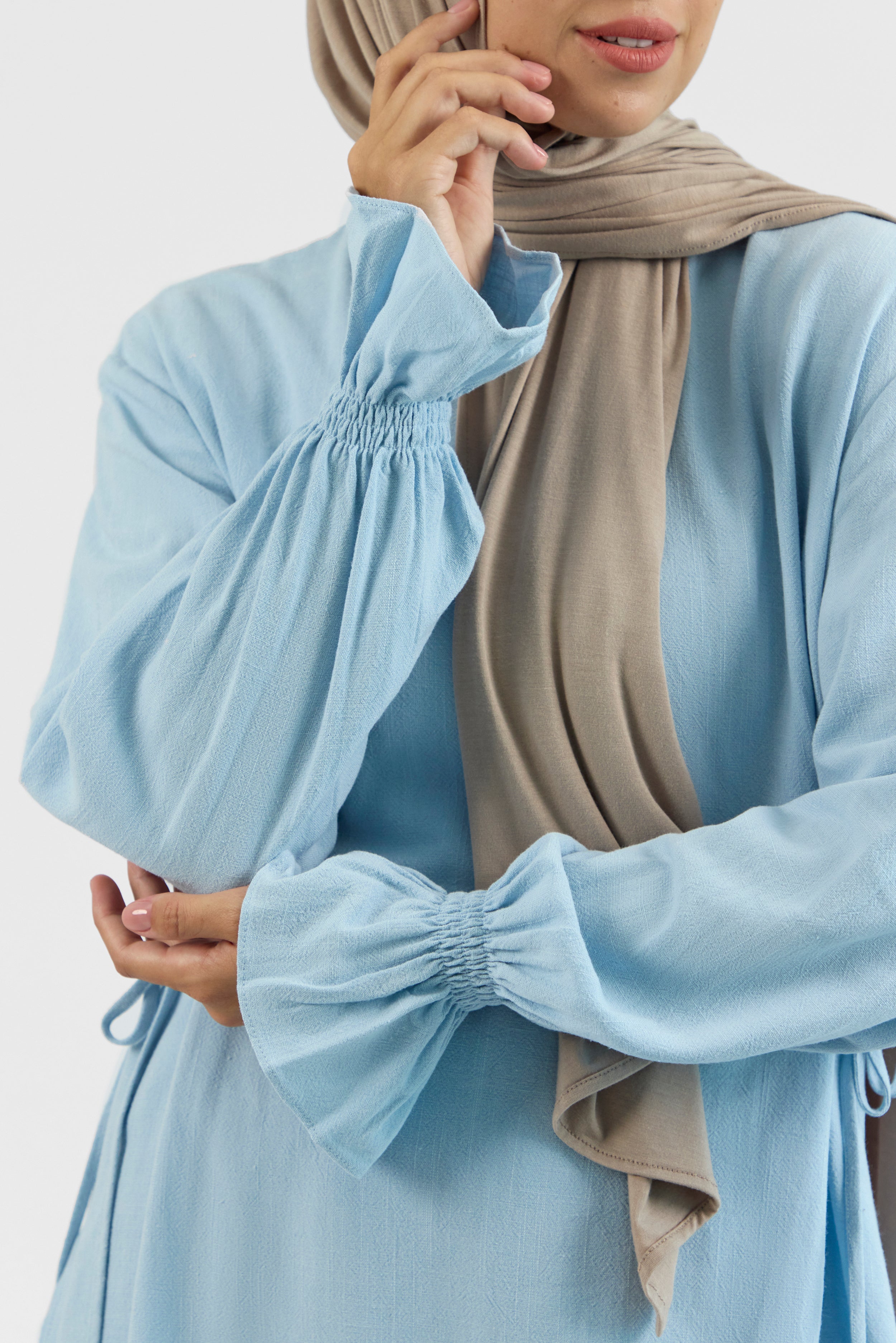 CA - Bow Detail Linen Blend Top - Baby Blue