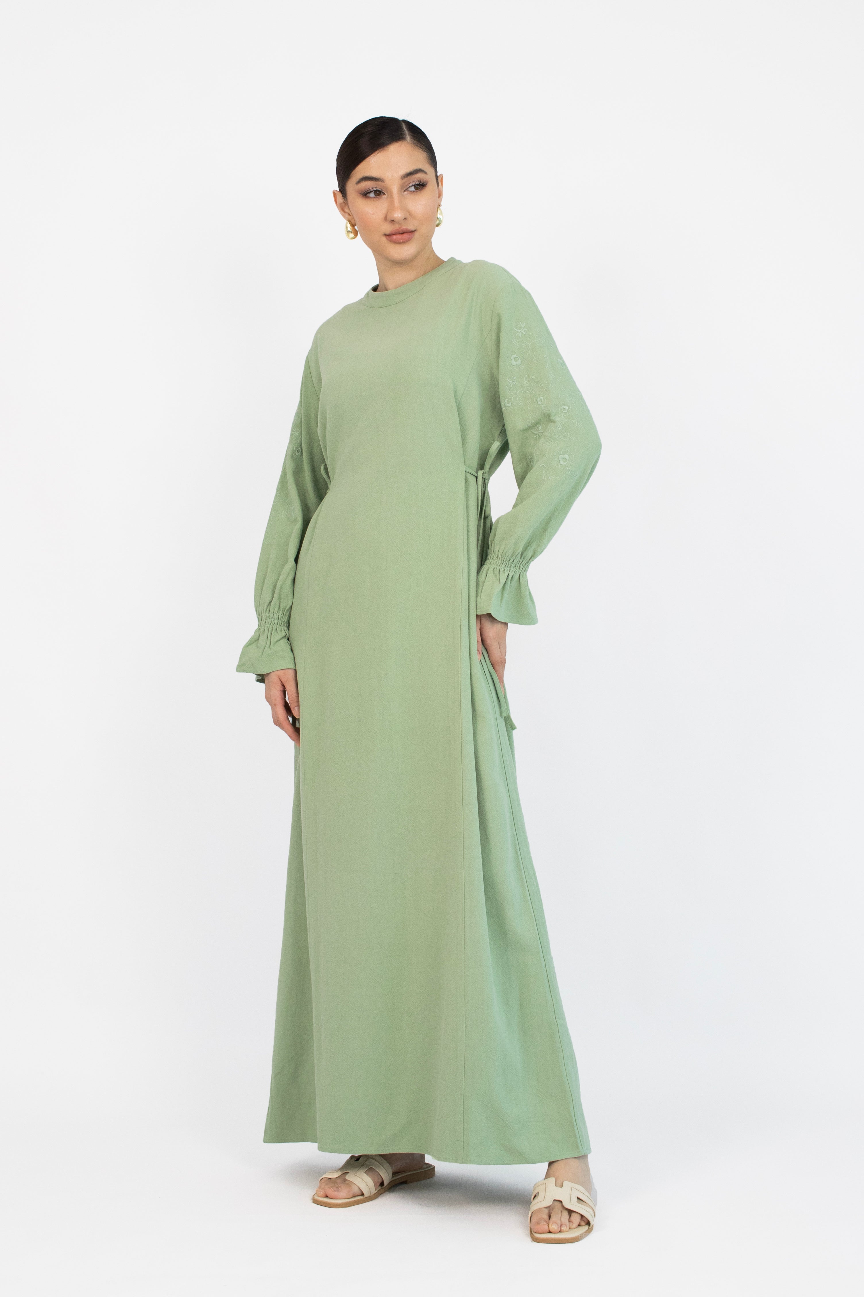 CA - Embroidered Sleeve Dress - Pistachio
