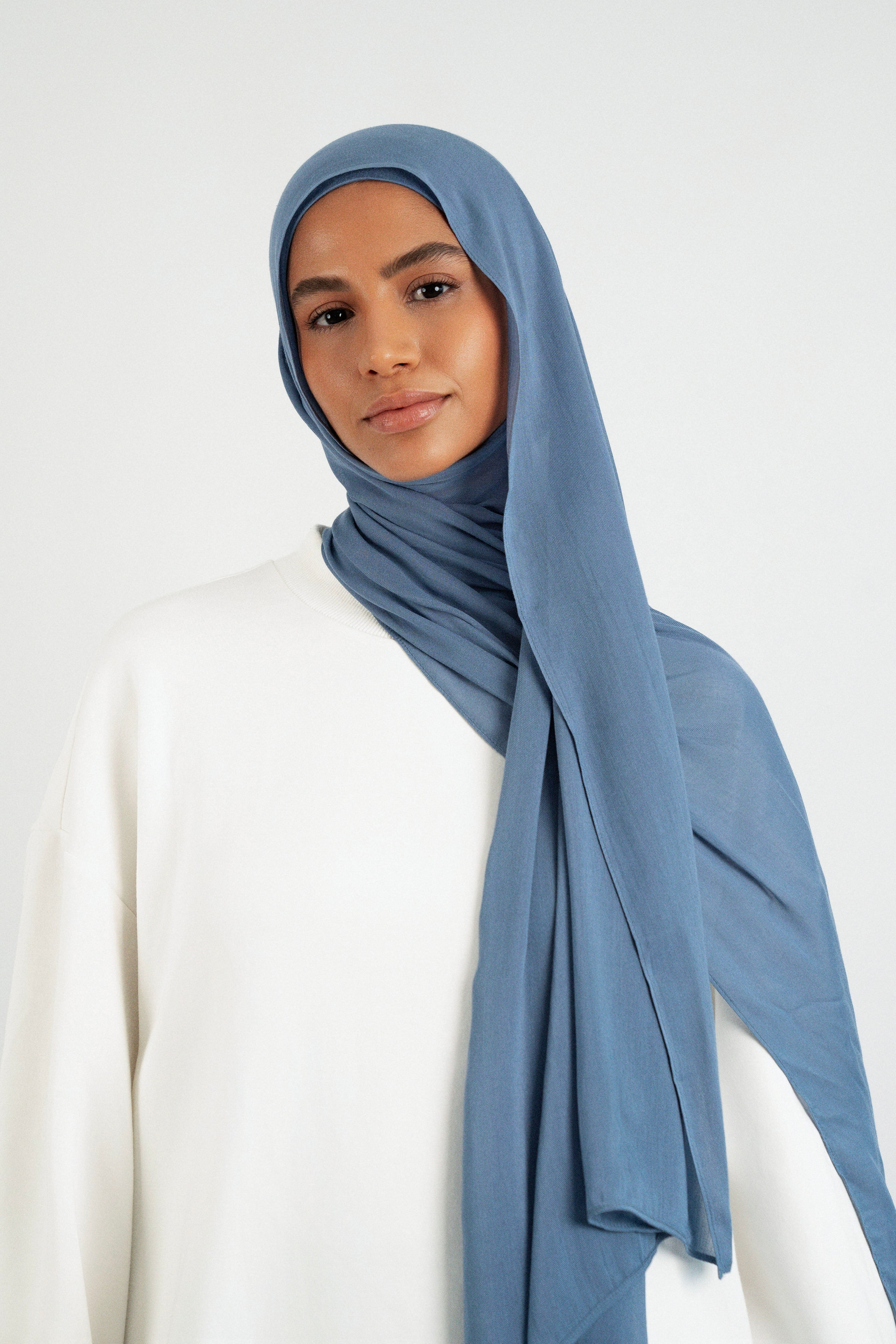 Matching Butter Modal Hijab Set - Denim