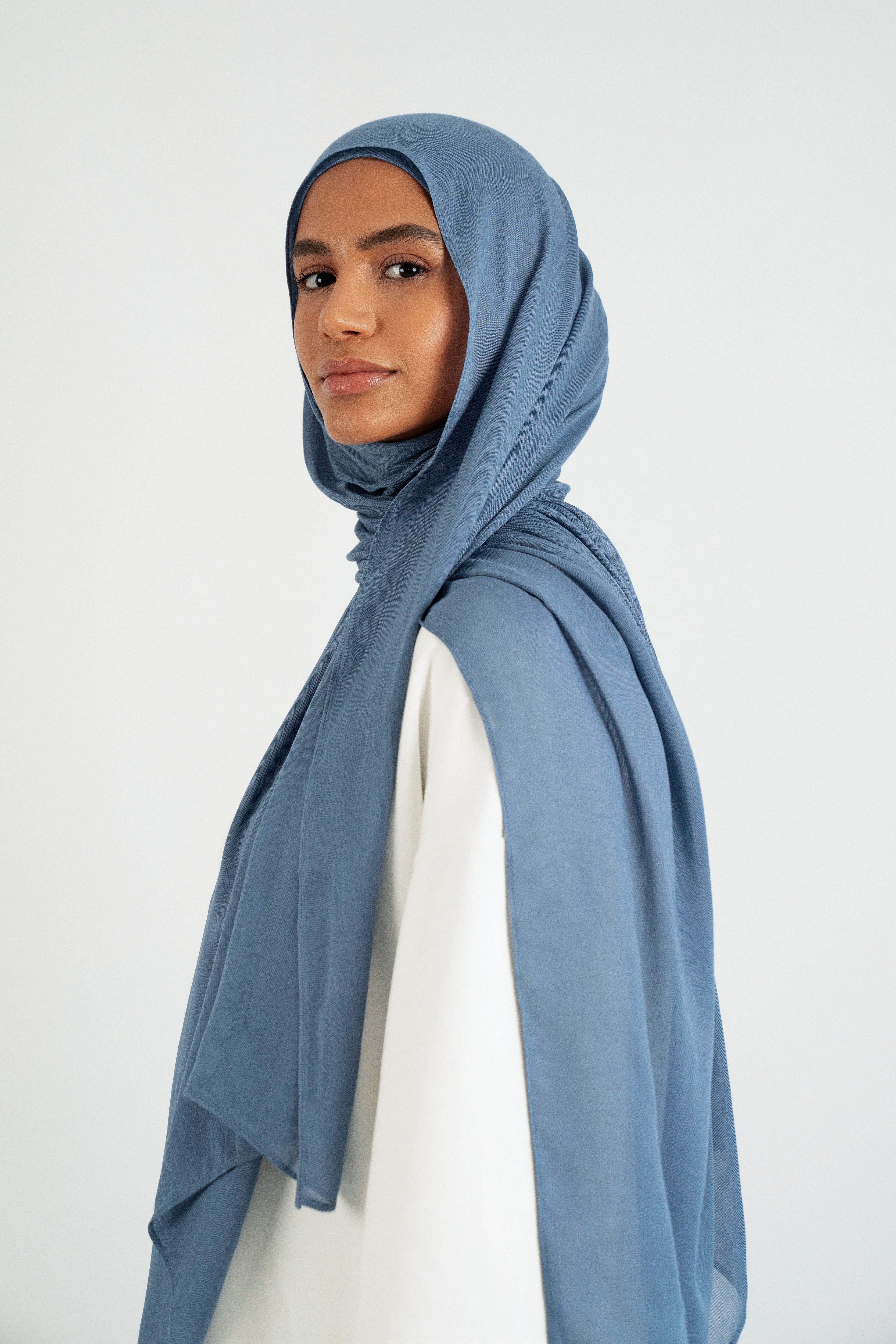 Matching Butter Modal Hijab Set - Denim