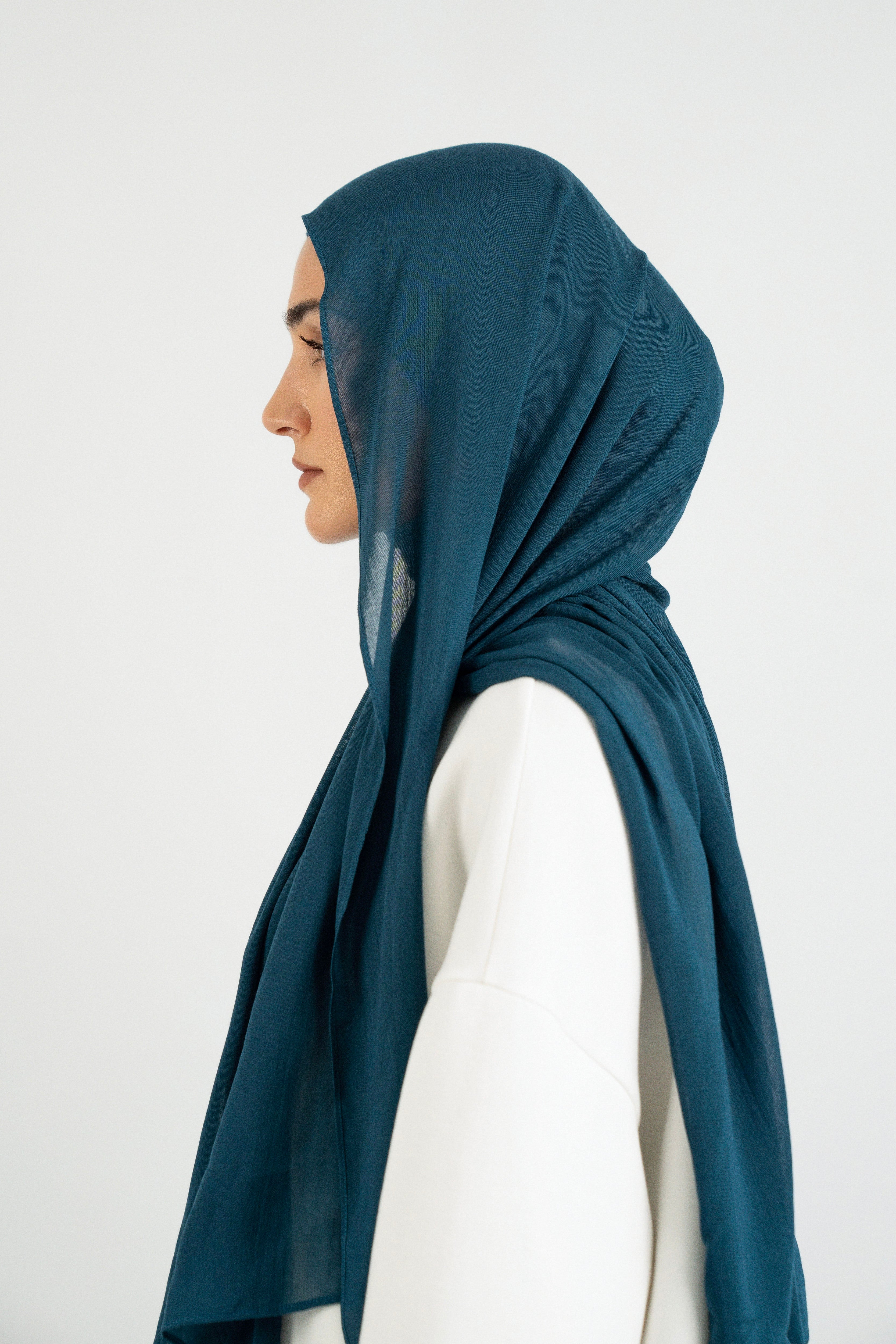 Matching Butter Modal Hijab Set - Real Teal