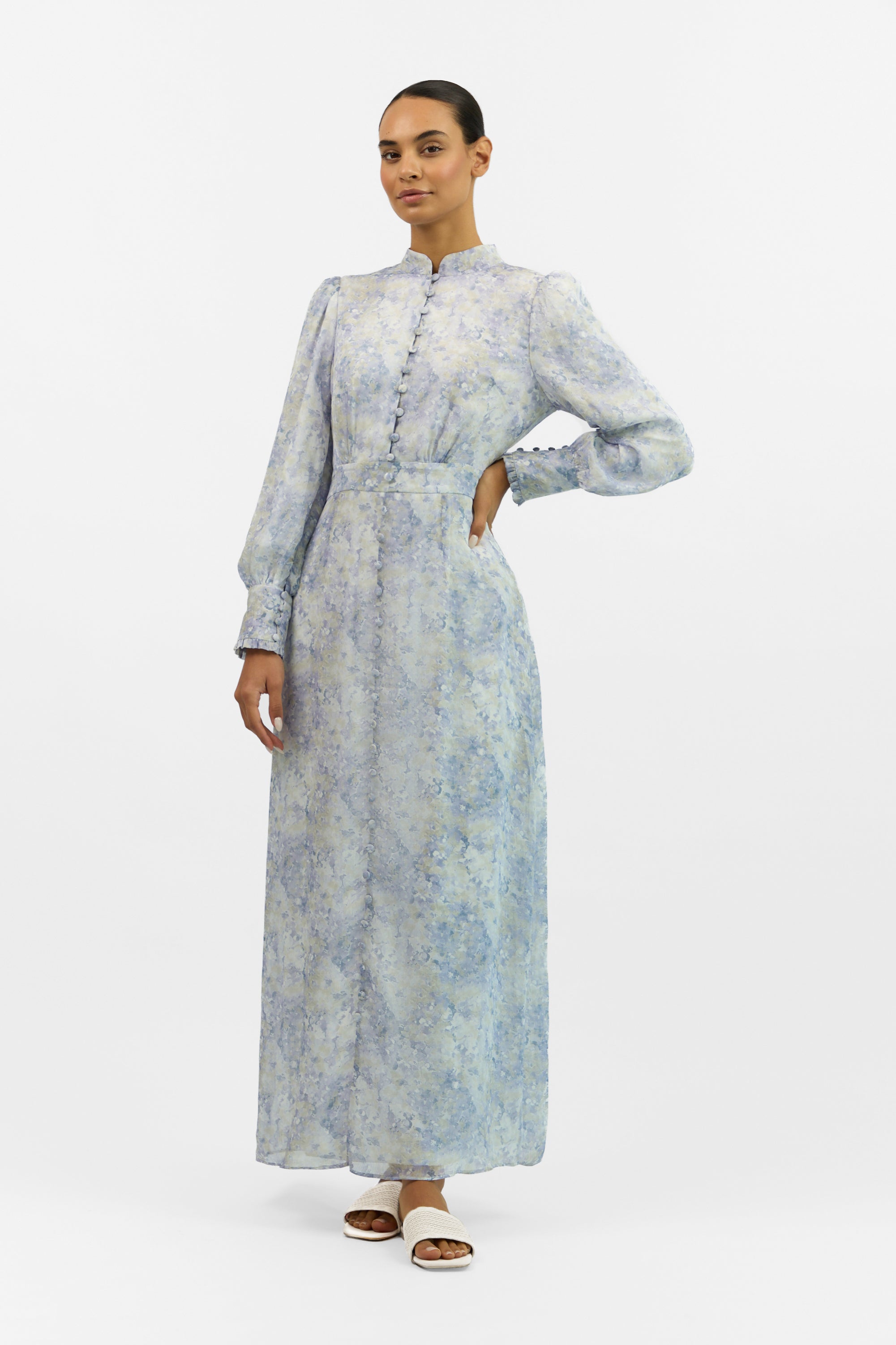 Printed Vintage Detail Dress - Blue Dreams Printed Vintage Detail Dress - Blue Dreams