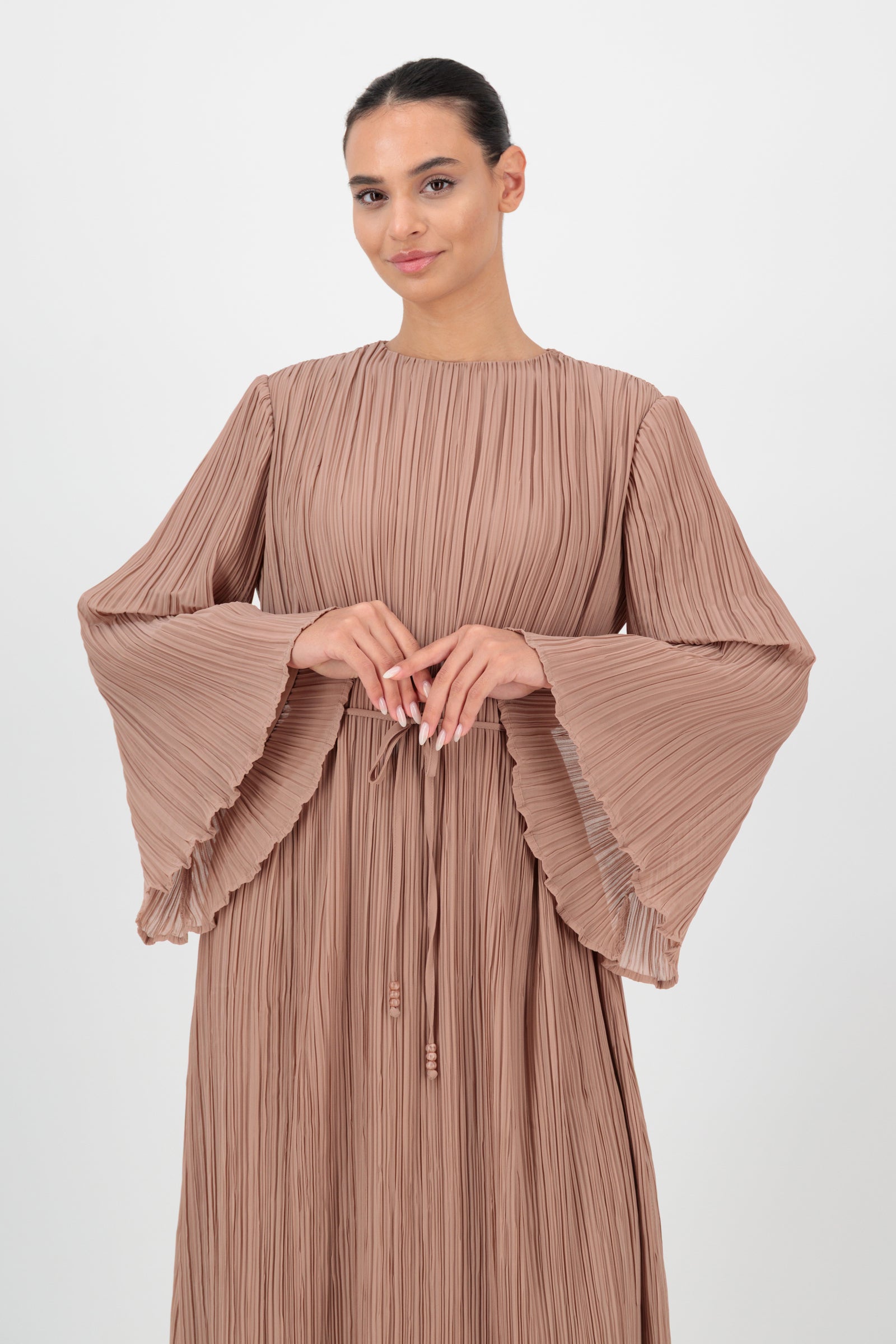 FARES Plisse Maxi Dress - Warda | Long Sleeve Maxi Dress with