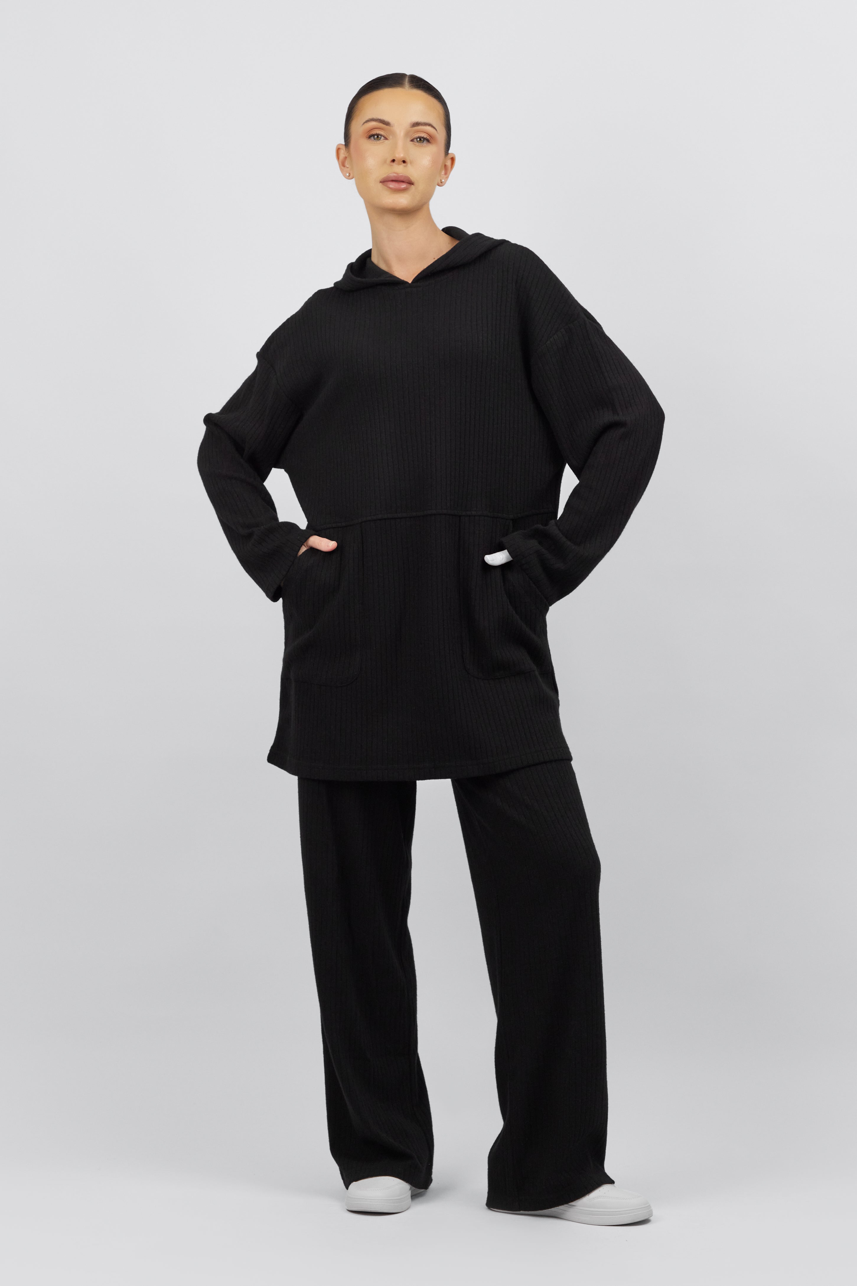 US - Knit Relaxed Fit Hoodie - Black