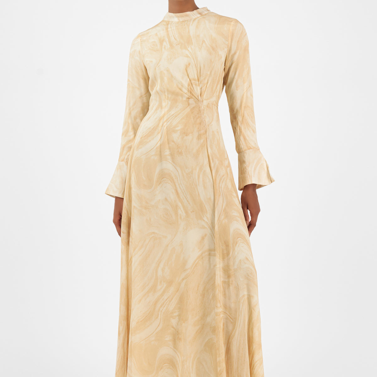 FARES Printed Watercolour Dress – Peach Swirl