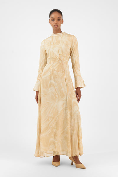 chinese dress ladies FARES Printed Watercolour Dress – Peach Swirl