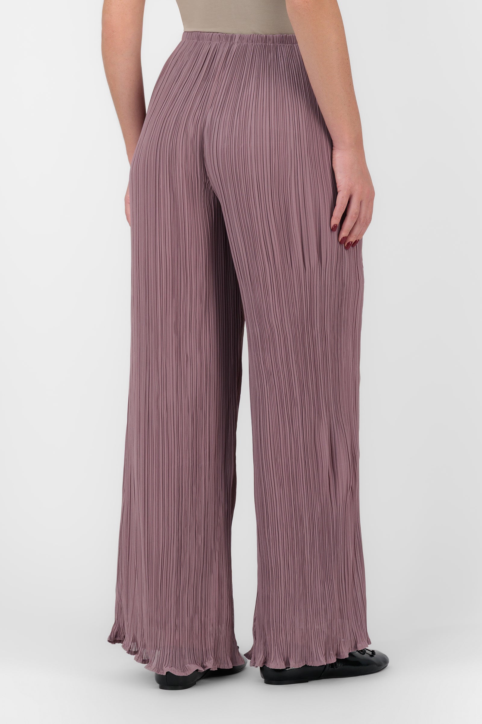 Flowy Plisse Pants - Vintage Plum