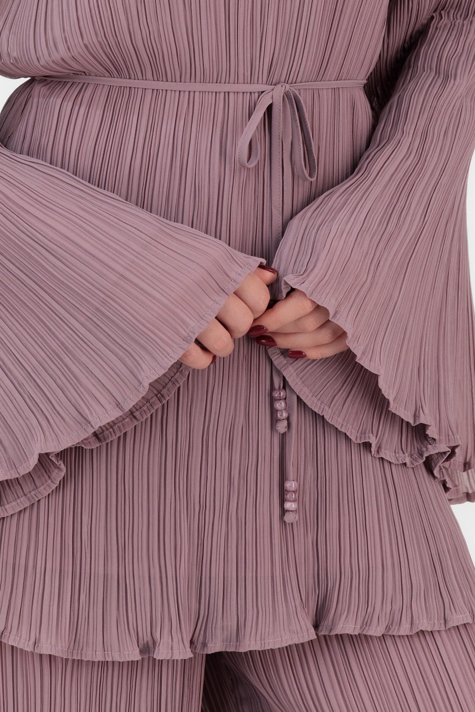 Plisse Tunic with Waist Tie - Vintage Plum