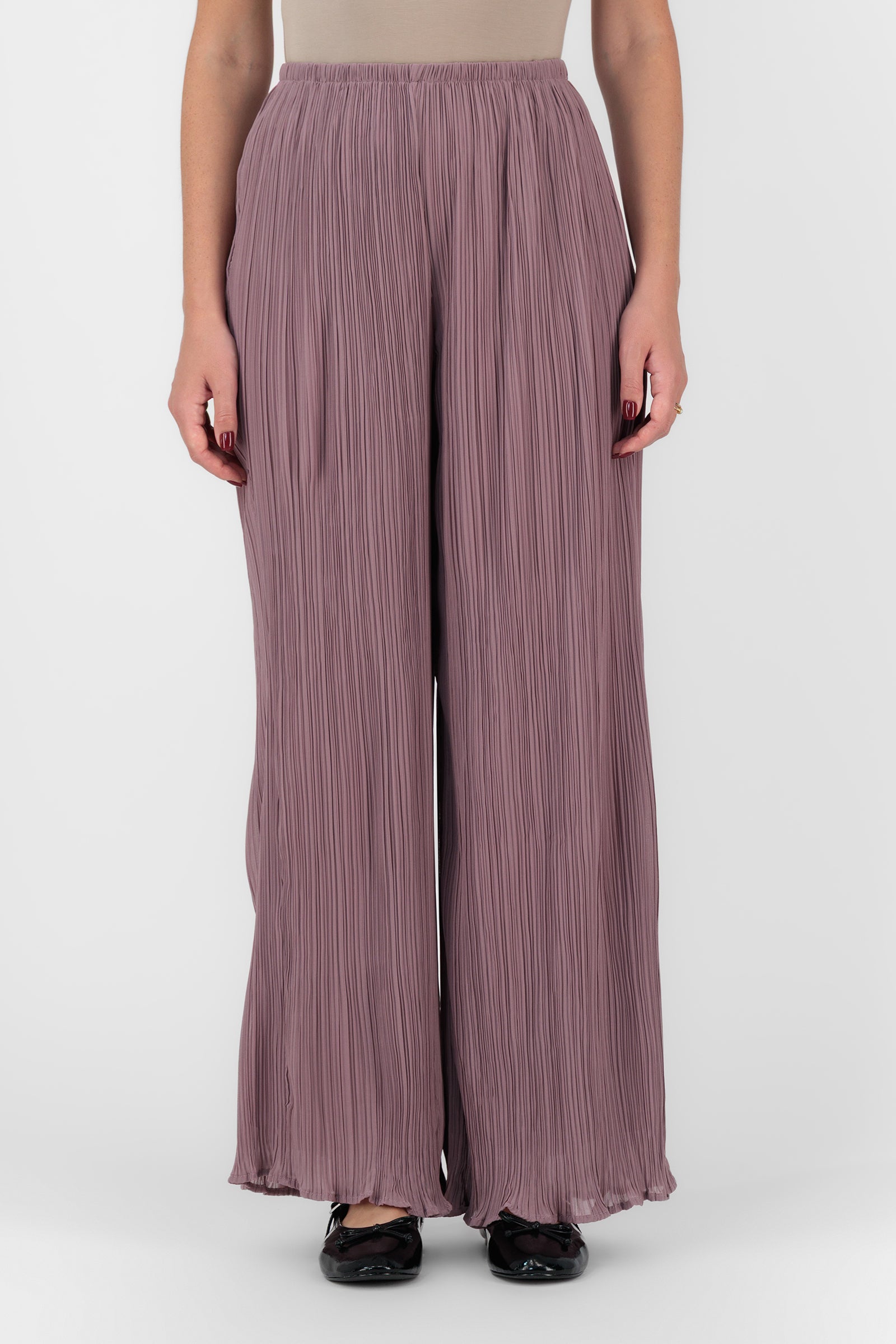 Flowy Plisse Pants - Vintage Plum
