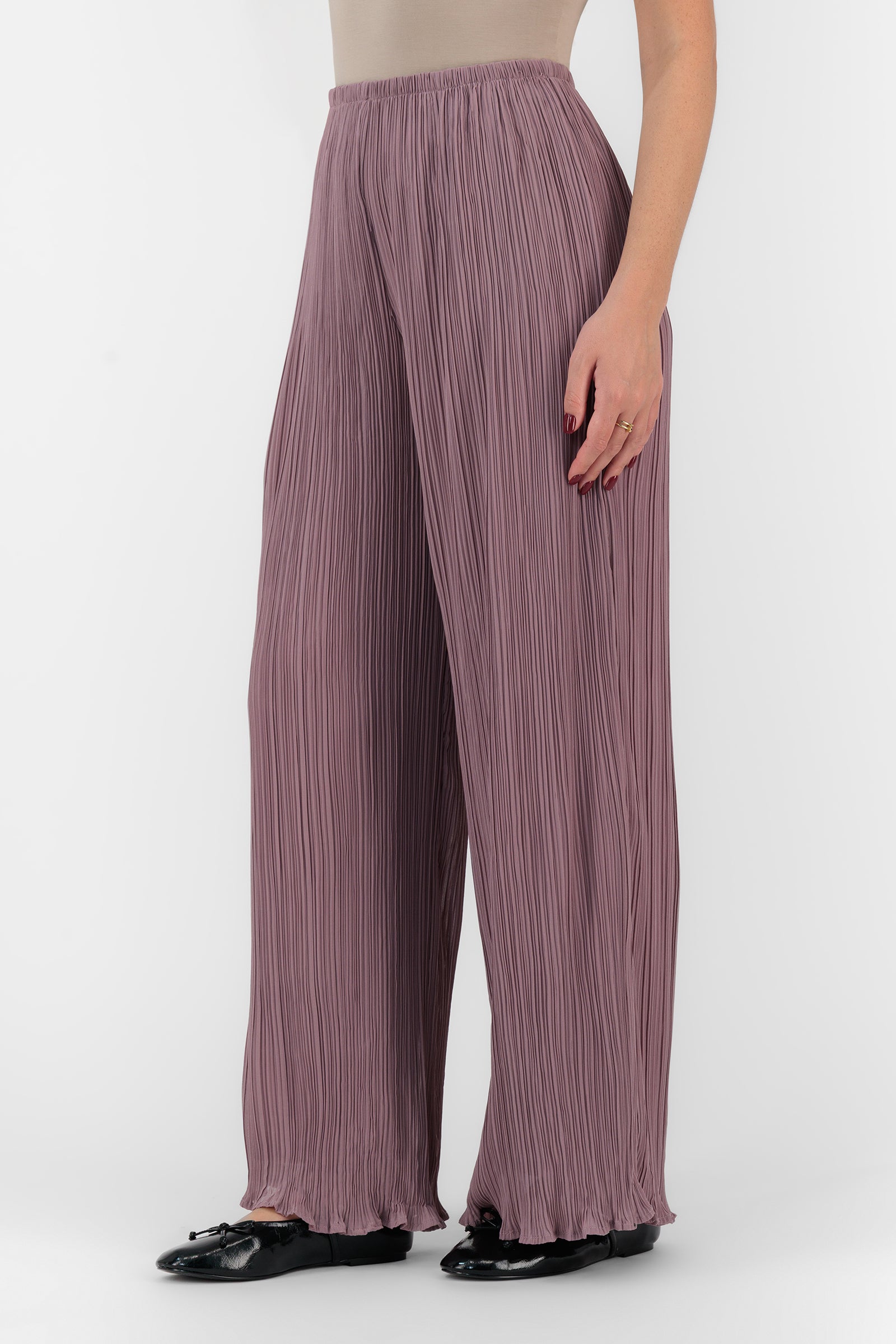 Flowy Plisse Pants - Vintage Plum