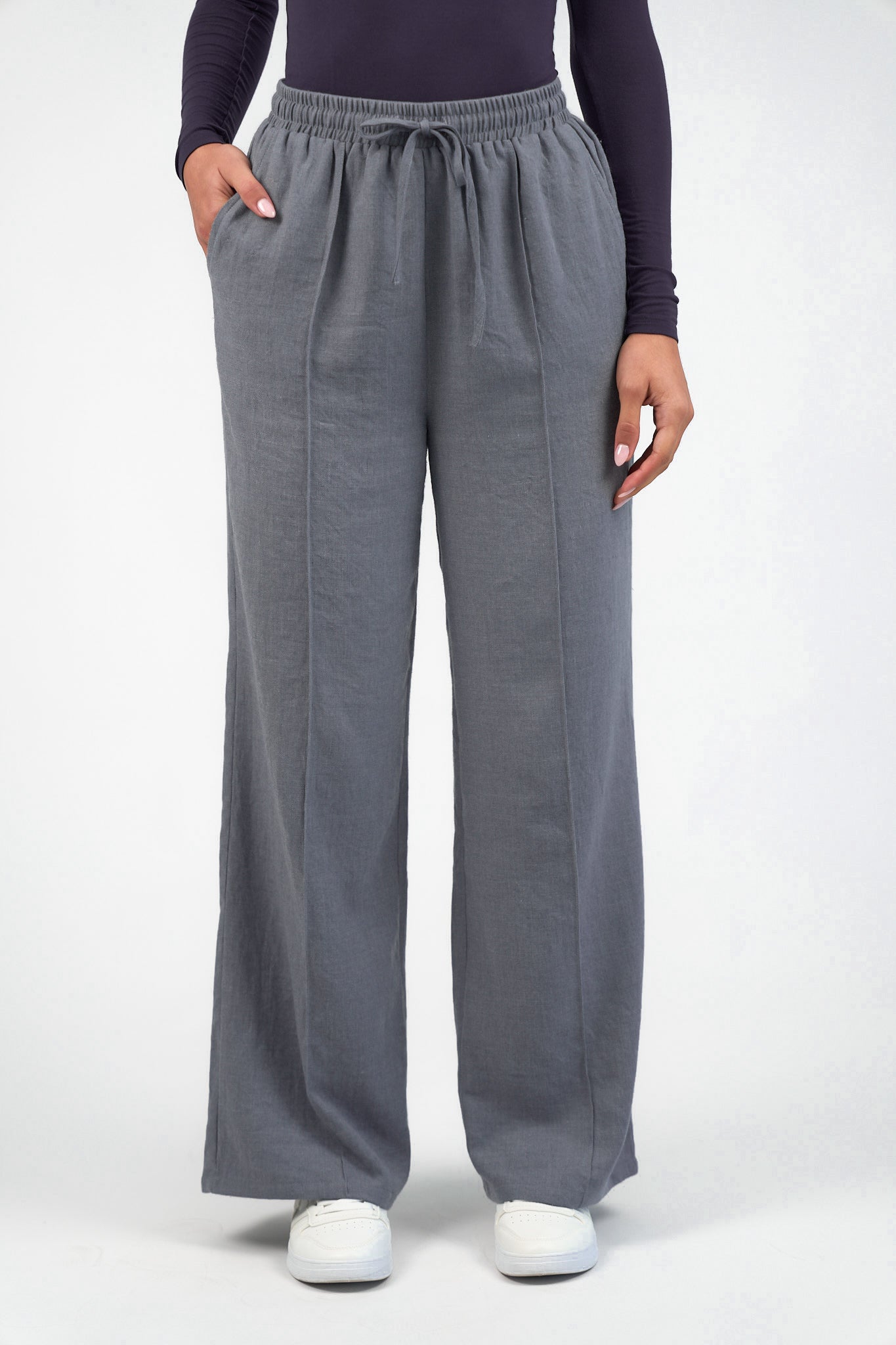 Pressed Crease Wide Leg Pants - Dusty Denim