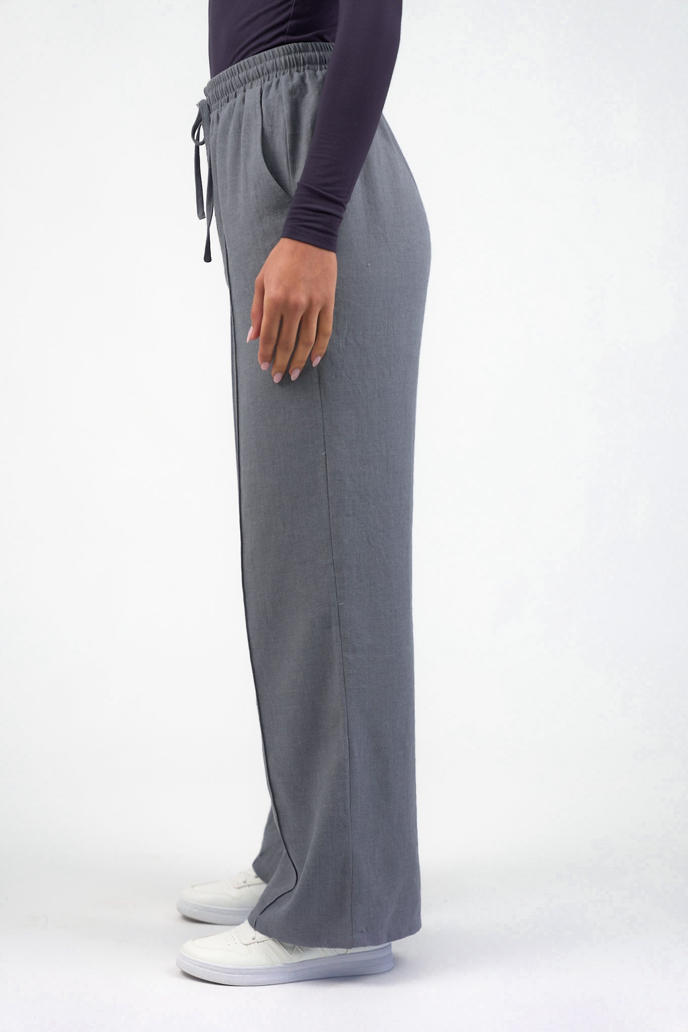 Pressed Crease Wide Leg Pants - Dusty Denim