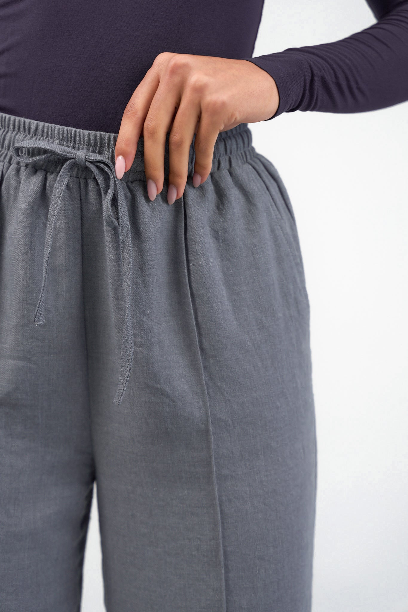 Pressed Crease Wide Leg Pants - Dusty Denim