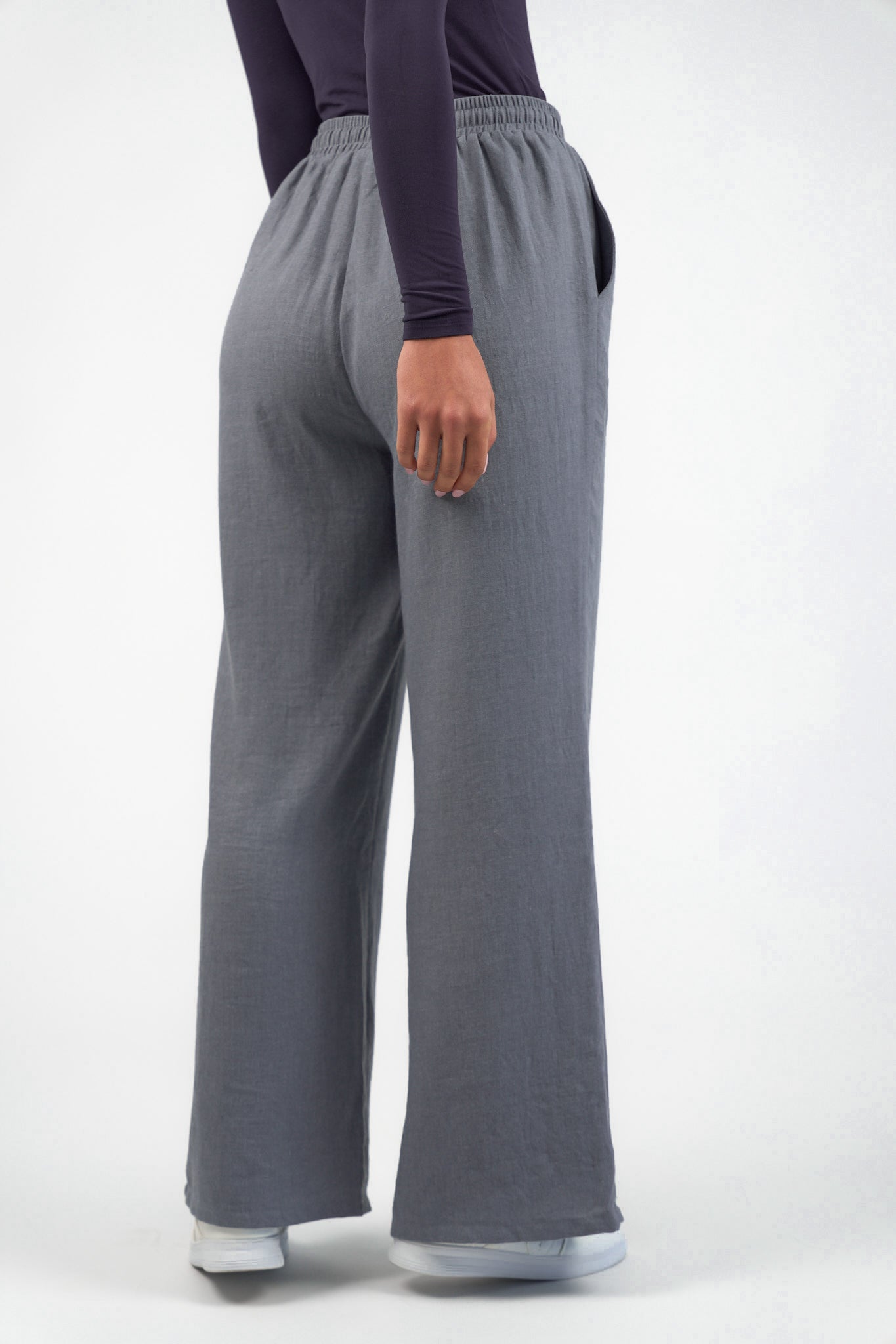 Pressed Crease Wide Leg Pants - Dusty Denim