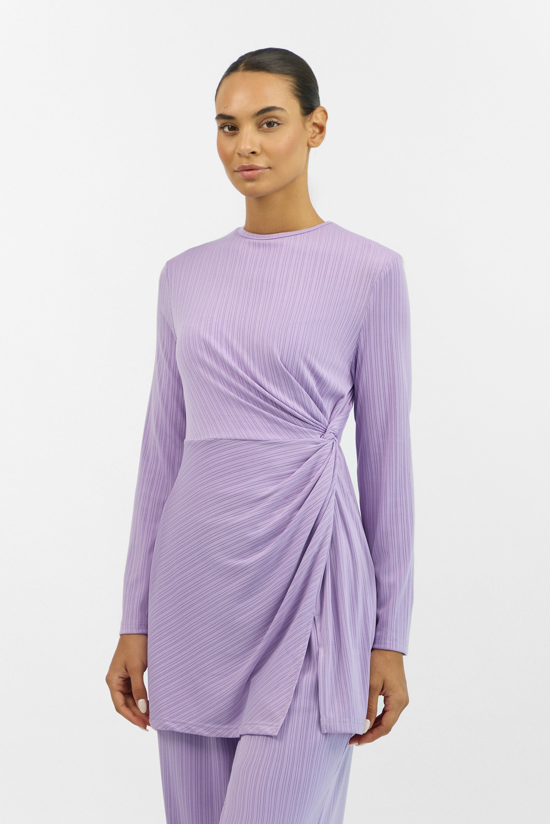 Ribbed Side Twist Top - Taro