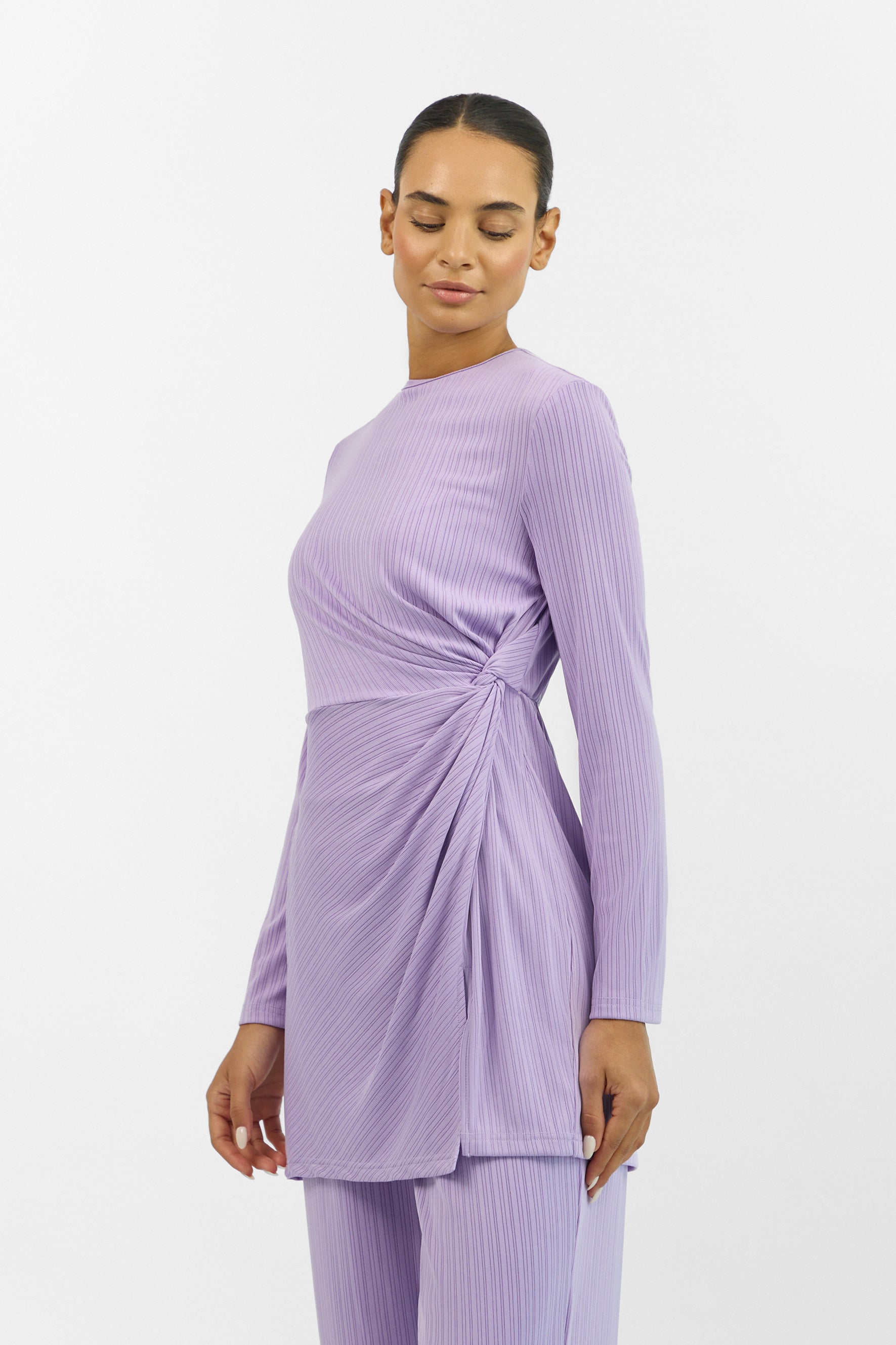 Ribbed Side Twist Top - Taro