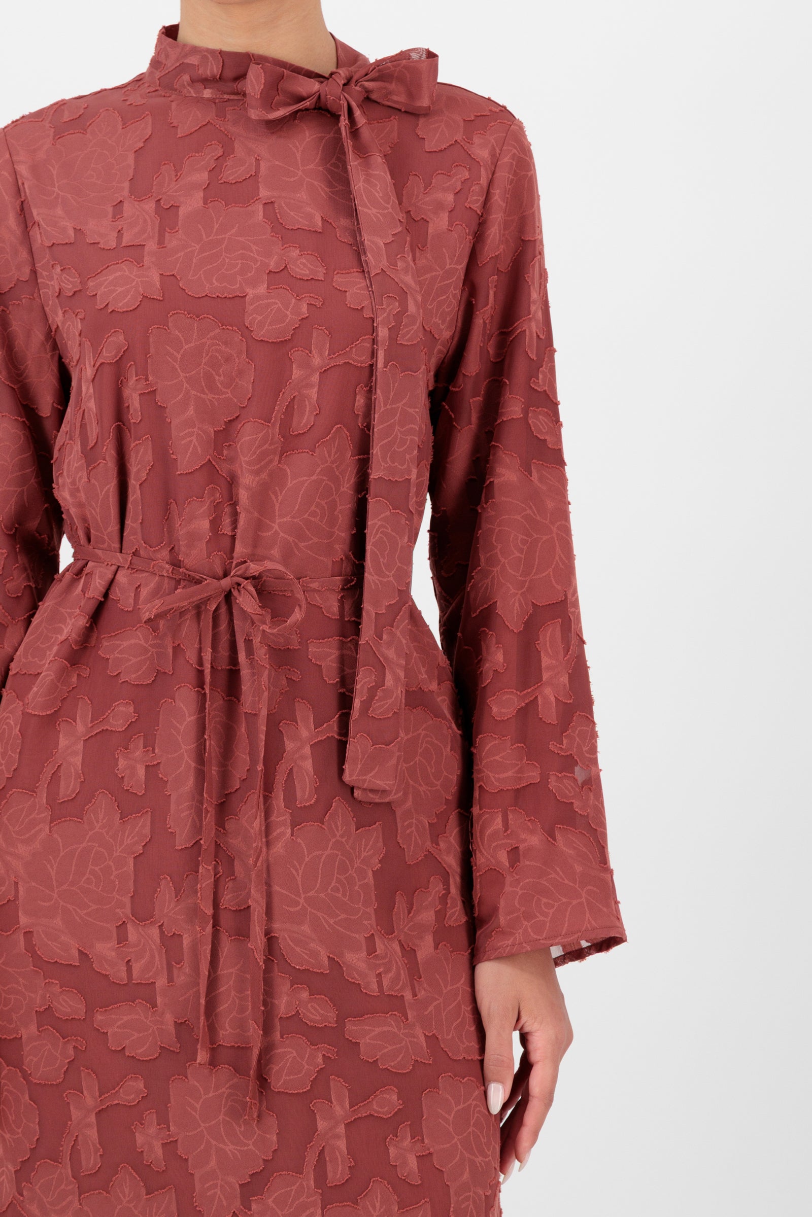 Floral Cut Out Closed Abaya - Saffron