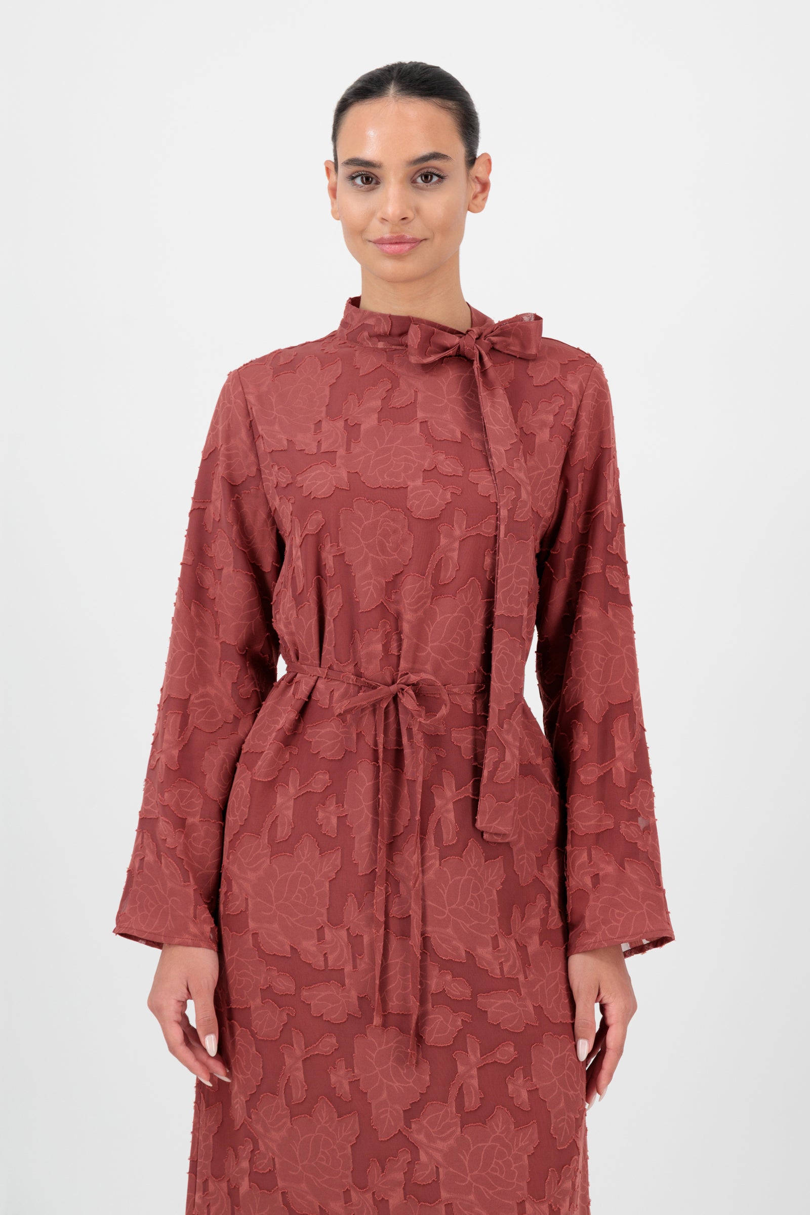 Floral Cut Out Closed Abaya - Saffron
