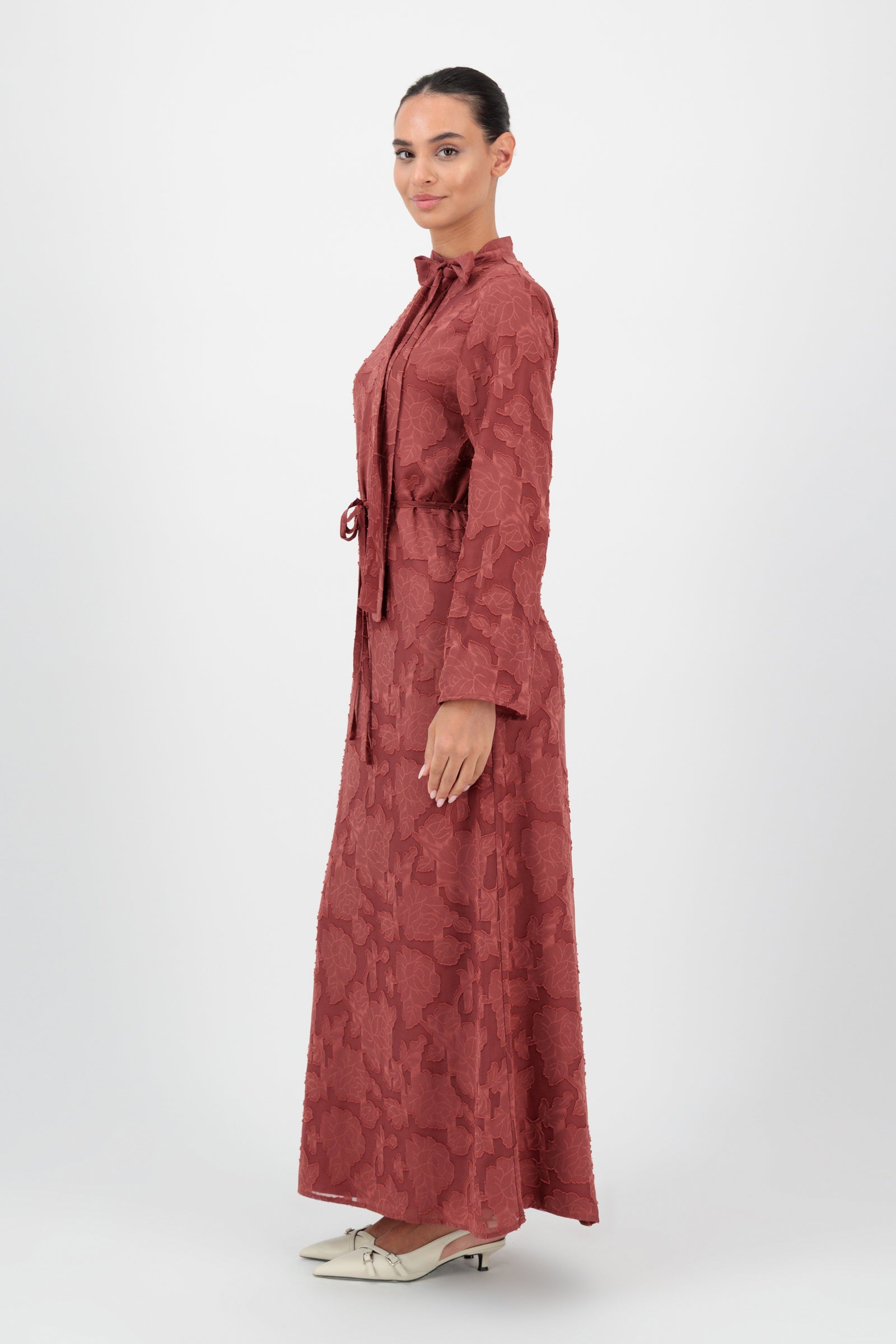 Floral Cut Out Closed Abaya - Saffron