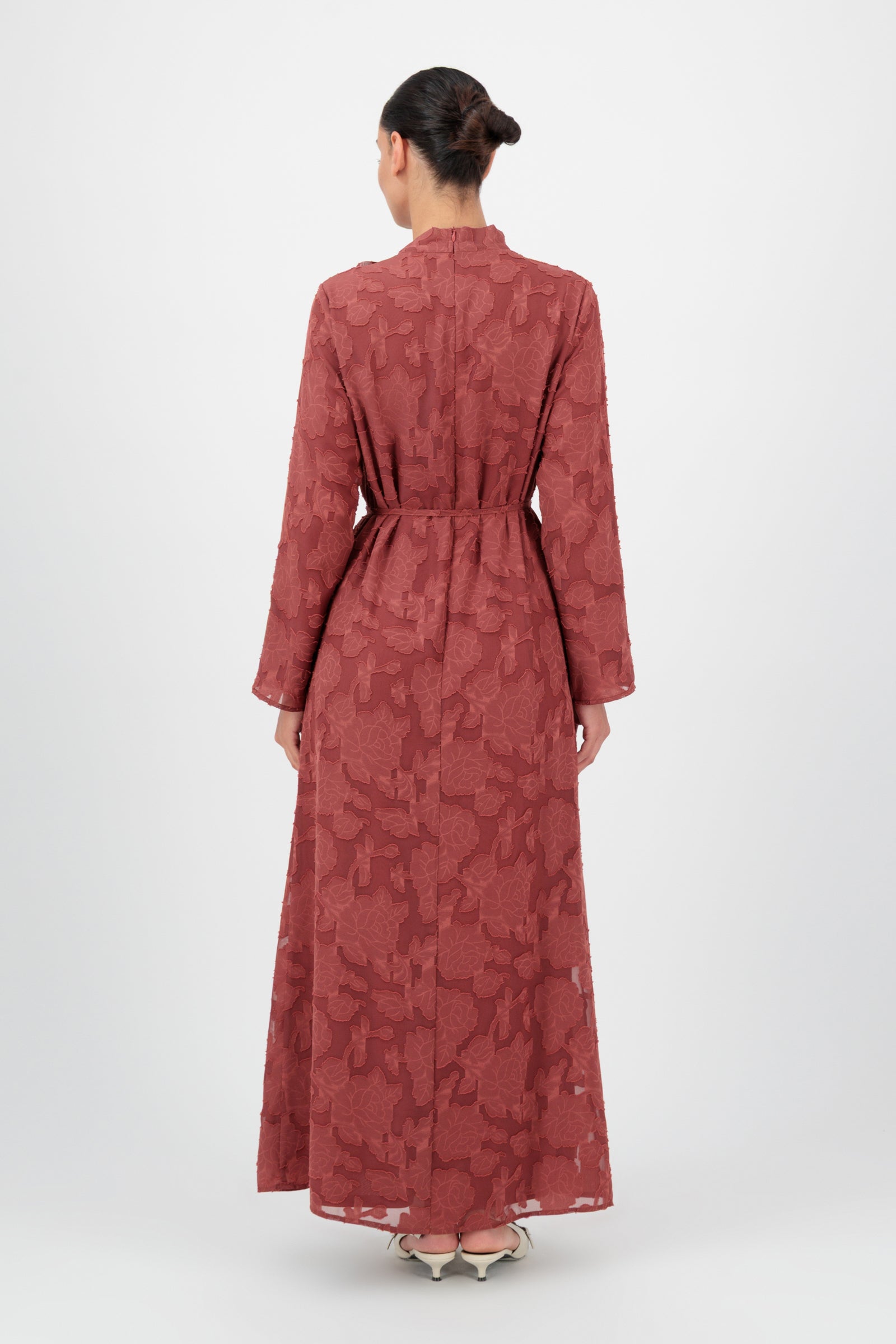 Floral Cut Out Closed Abaya - Saffron