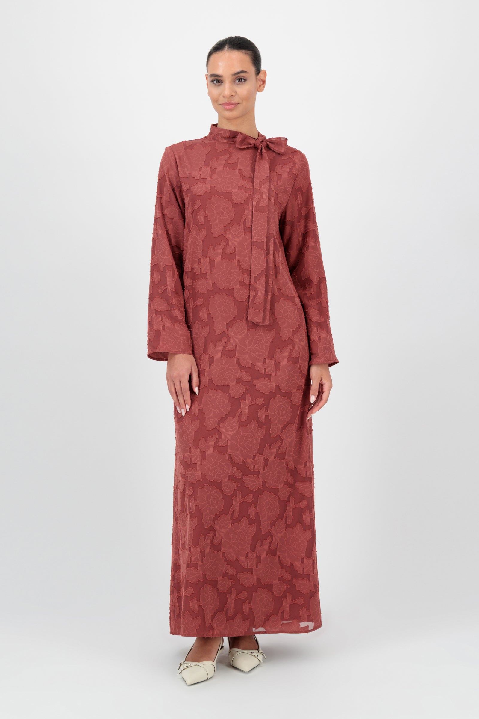 Floral Cut Out Closed Abaya - Saffron