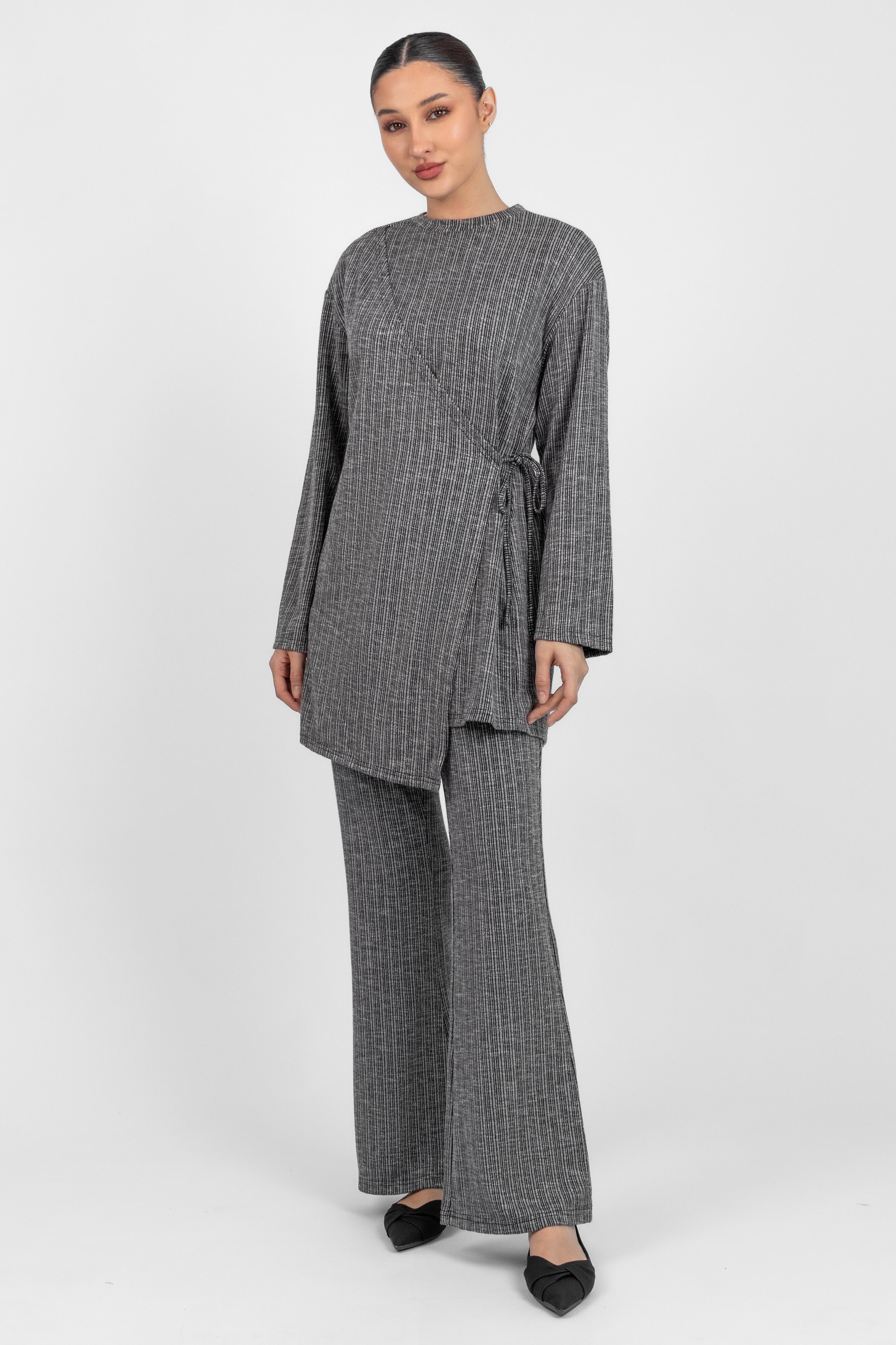 Flared Knit Pants - Salt & Pepper