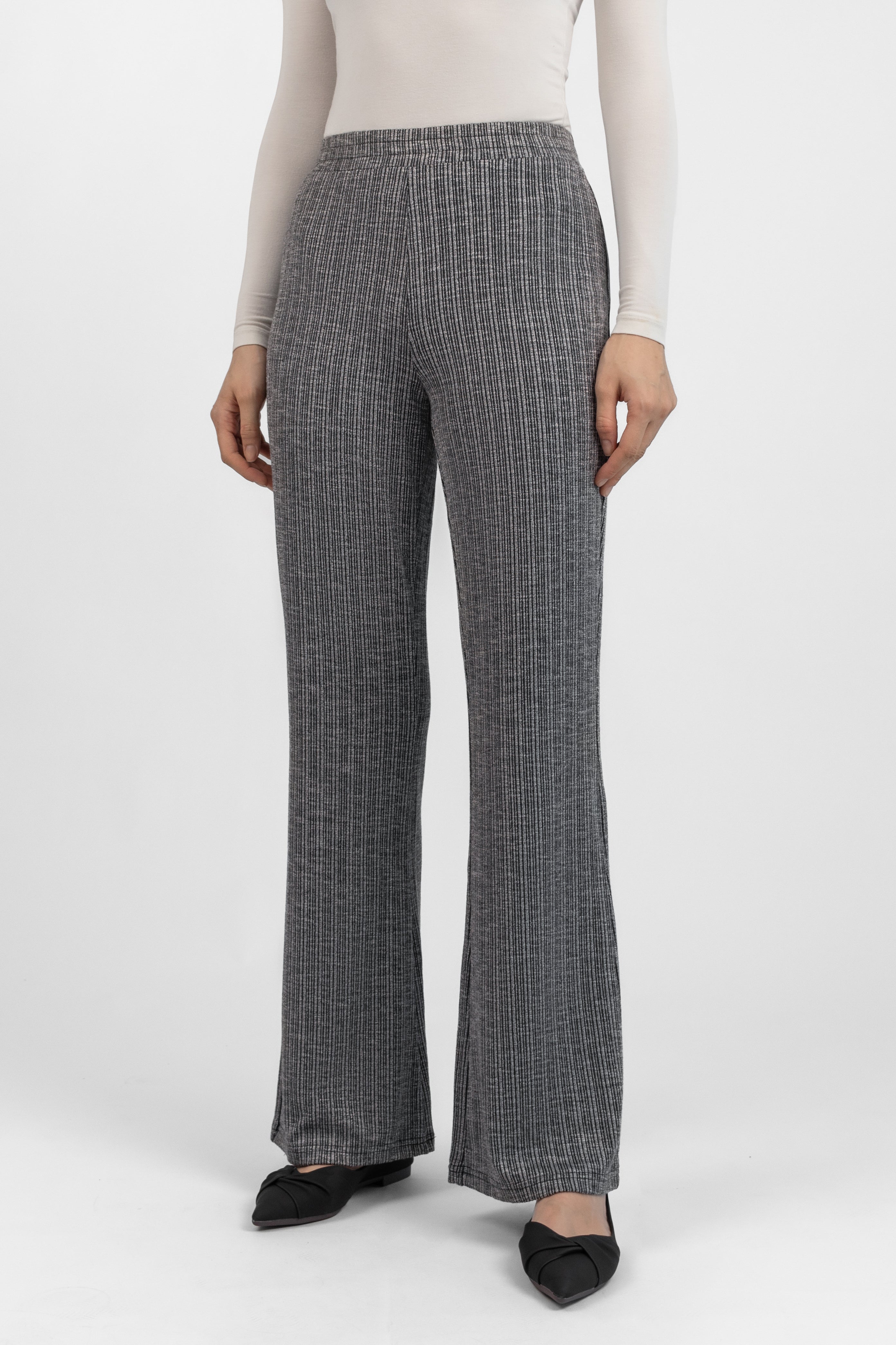 Flared Knit Pants - Salt & Pepper