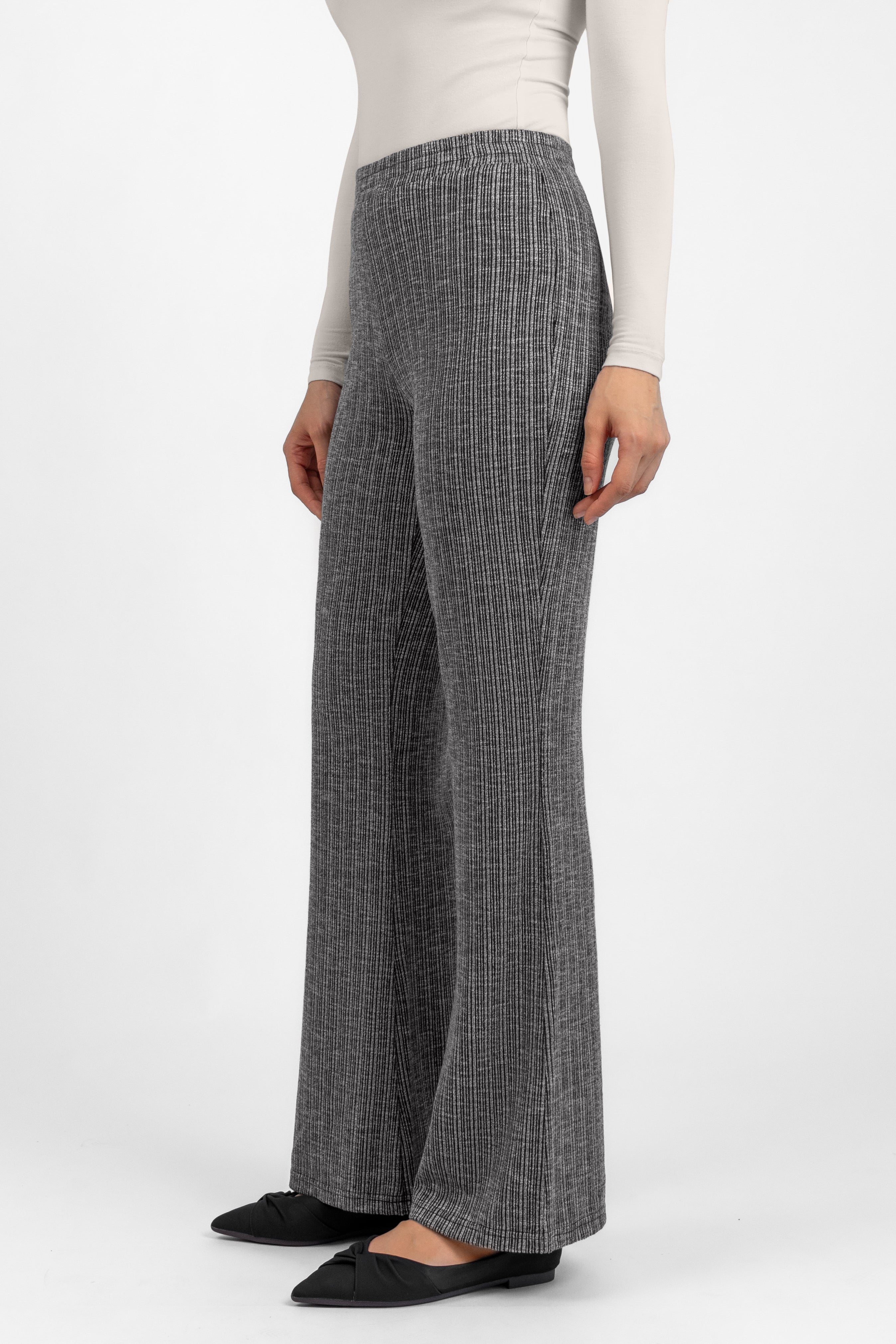 Flared Knit Pants - Salt & Pepper